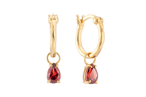 Spells of Love teardrop garnet charm hoops