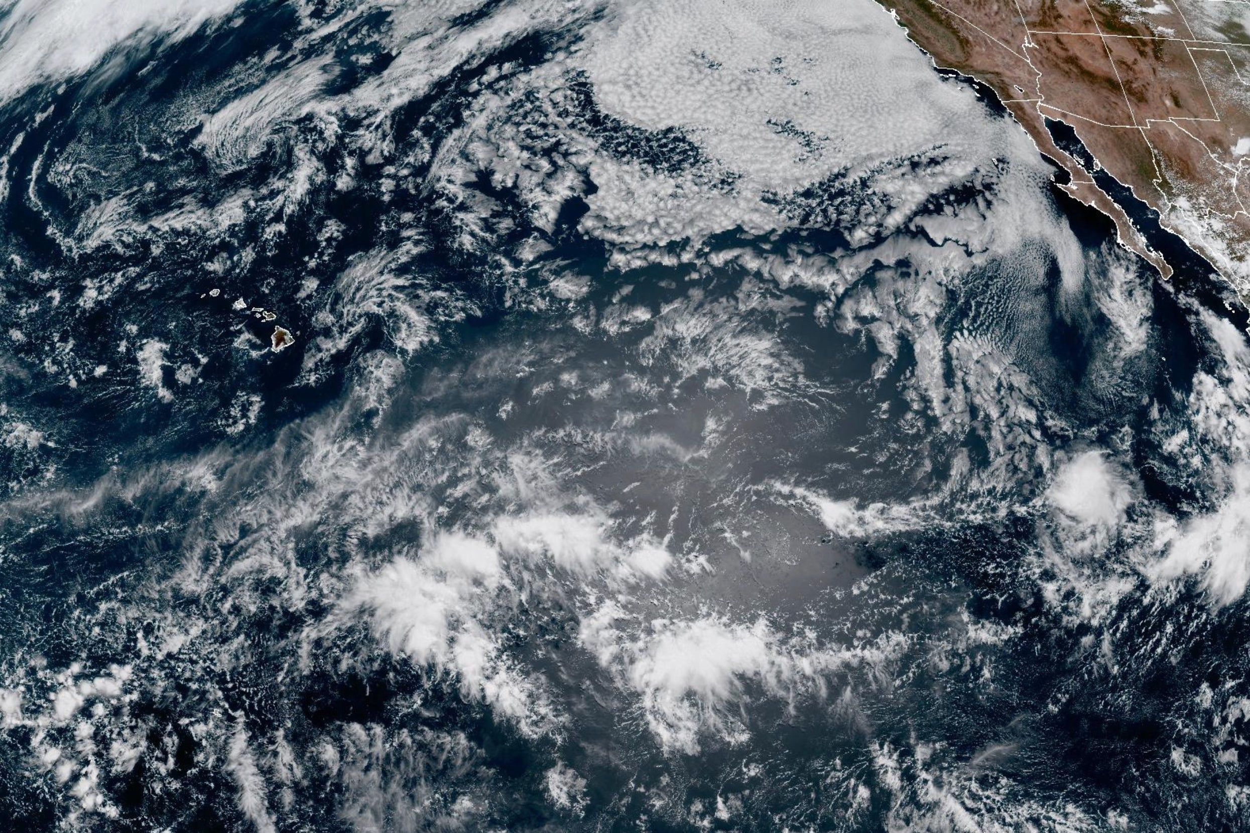 This GOES-19 GeoColor satellite image provided by NOAA shows Tropical Storm Bavi in the North Pacific on Thursday, July 2 (AP)