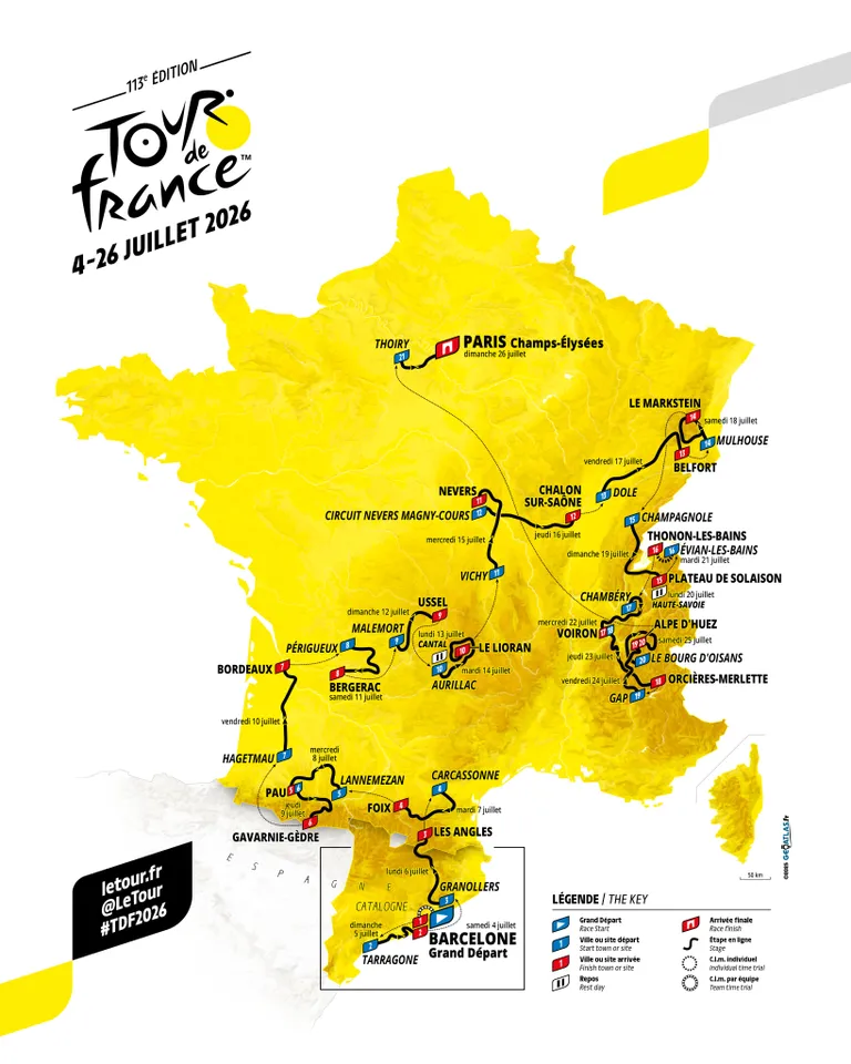 Tour de France 2026 route map (ASO)