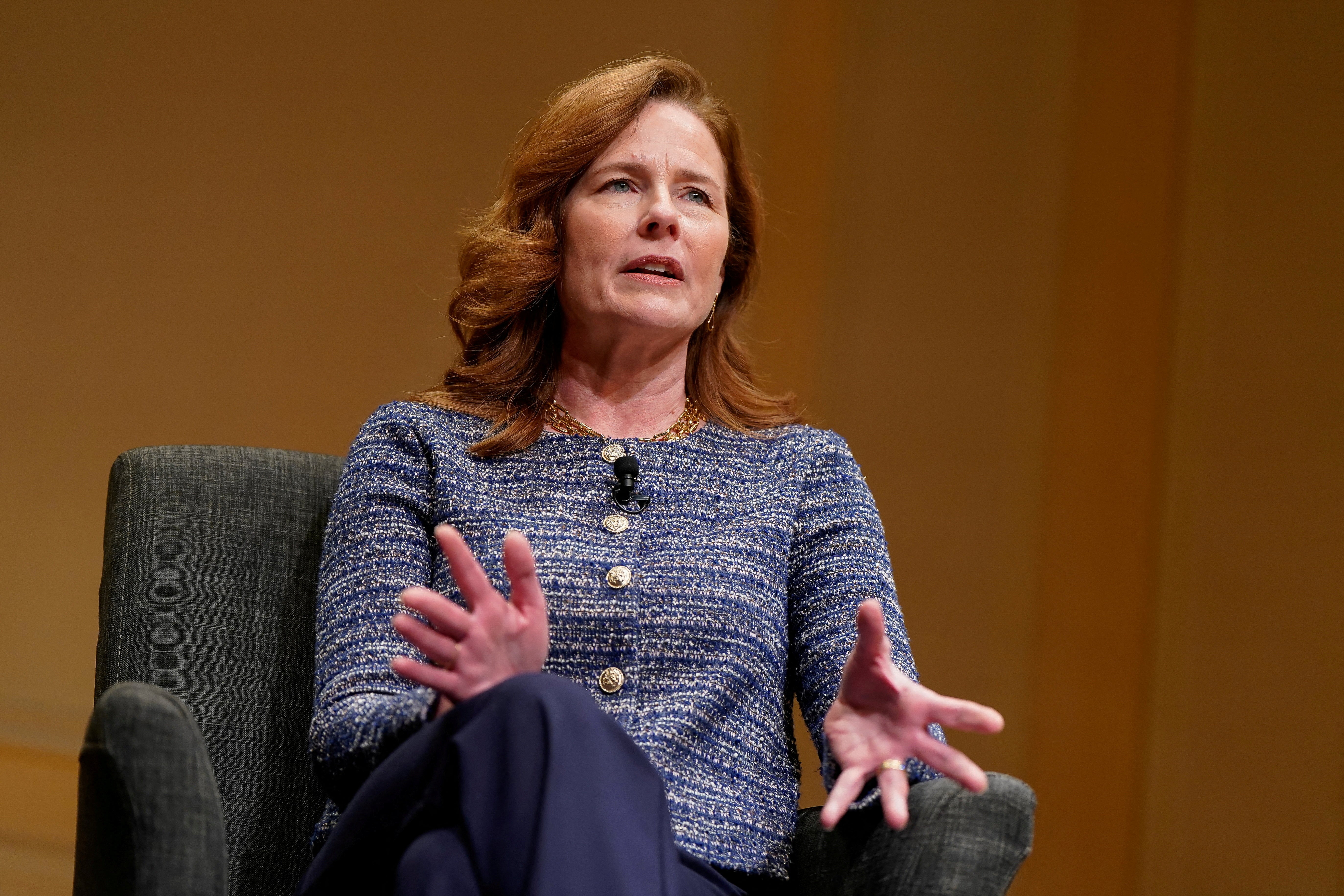 Justice Amy Coney Barrett takes part in the Supreme Court Fellows Program annual lecture at the Library of Congress in Washington, D.C., U.S., March 12, 2026