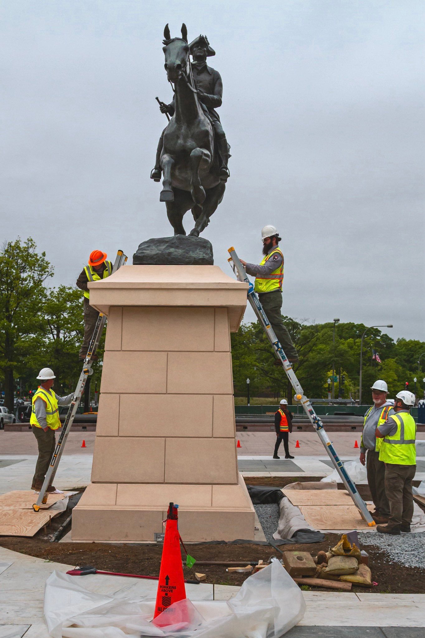 National Park Service workers installed the statue of Rodney in Freedom Plaza in April, a project that reportedly cost upwards of half a million dollars
