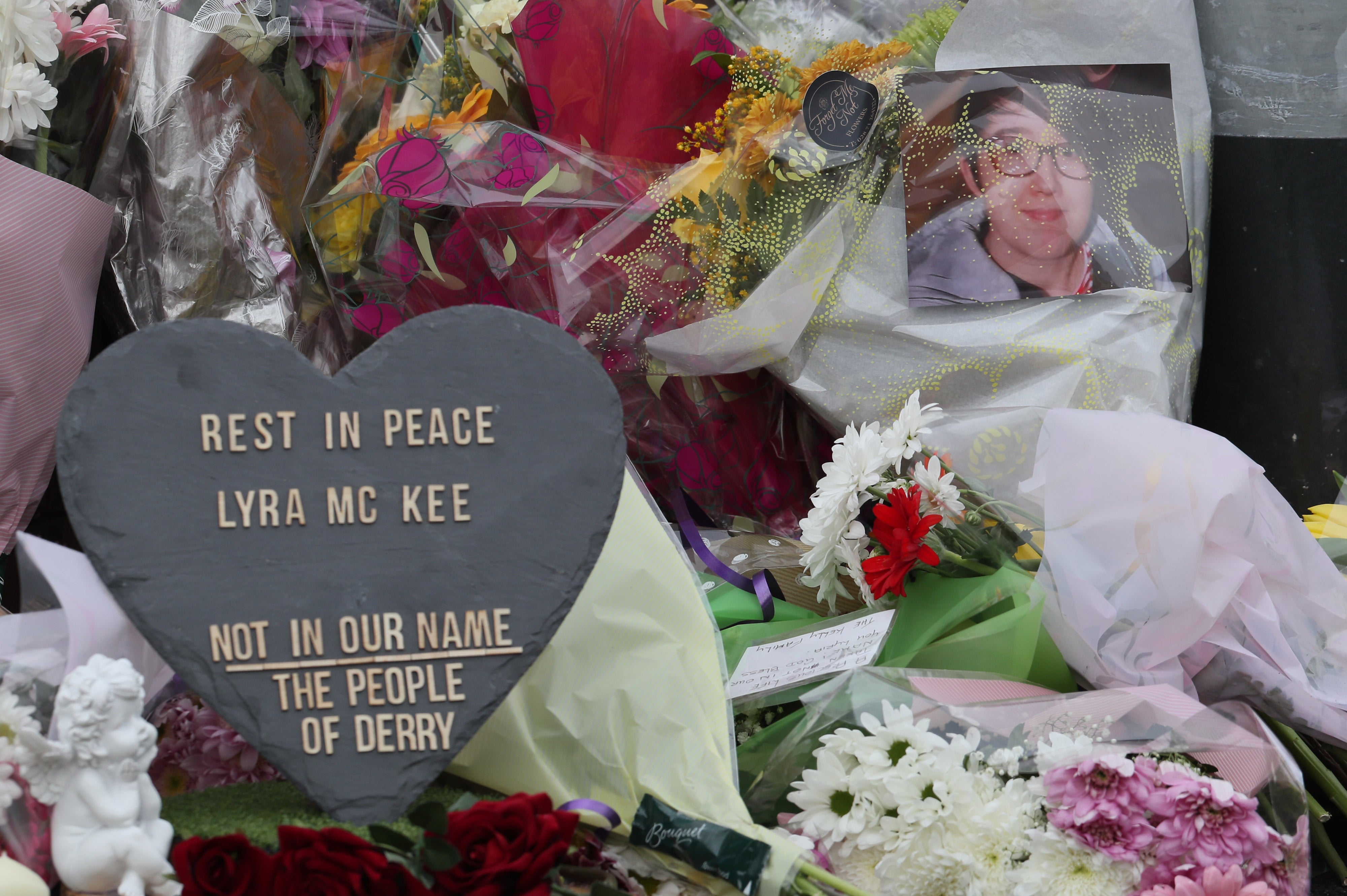Flowers left at the scene where Lyra McKee was shot