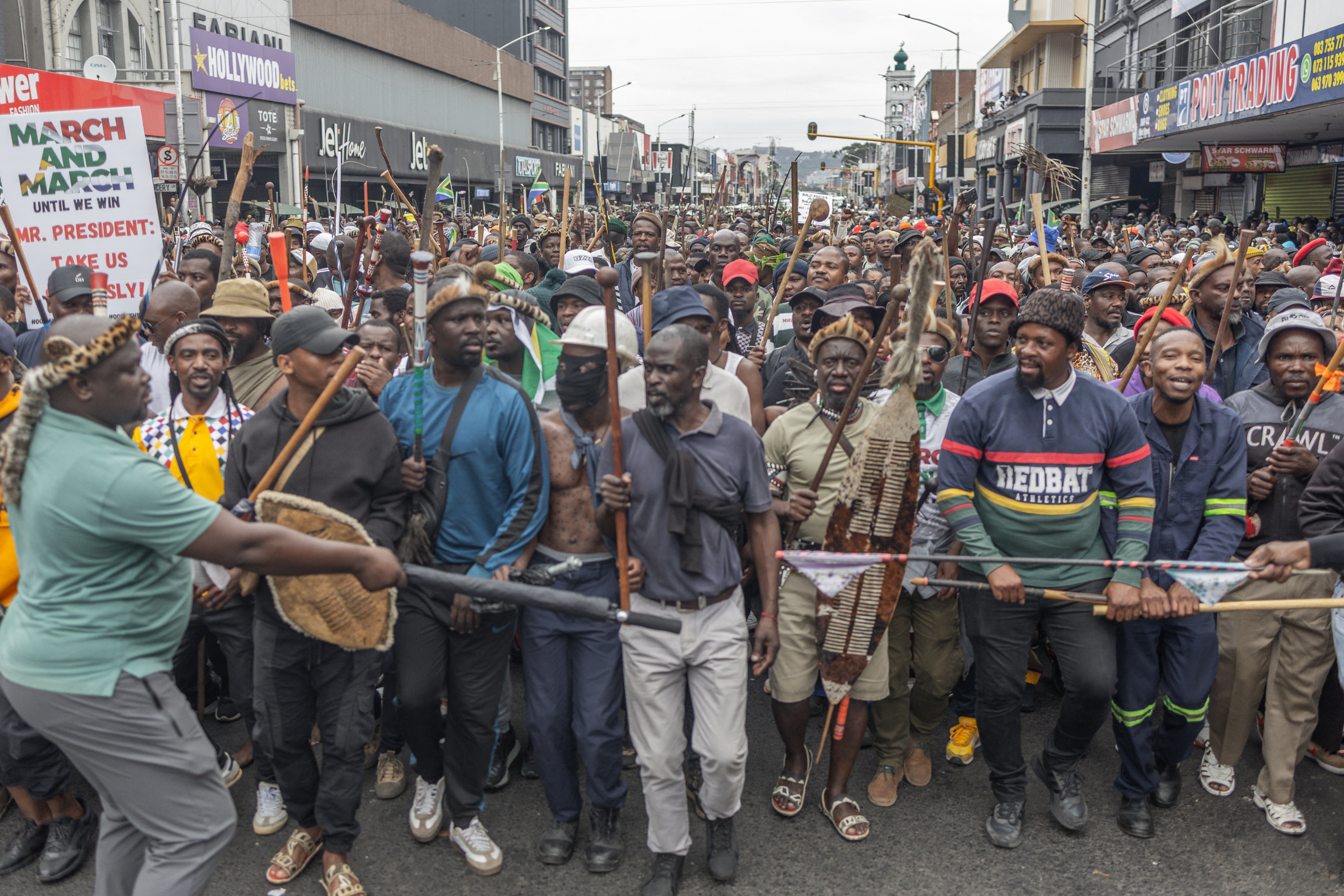 In Durban, members of the Zulu regiment known as the 'Amabutho' chant slogans
