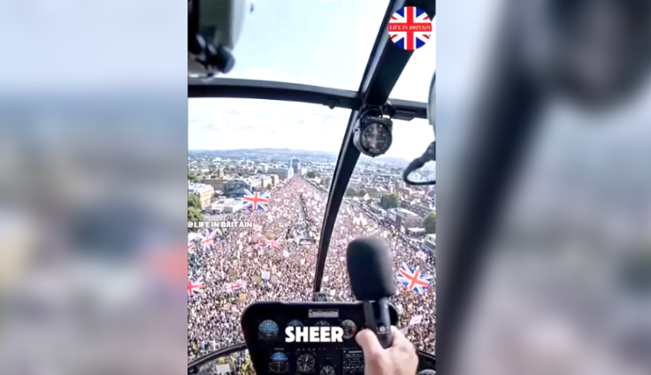 This AI-generated video claims to show a large-scale protest in central London