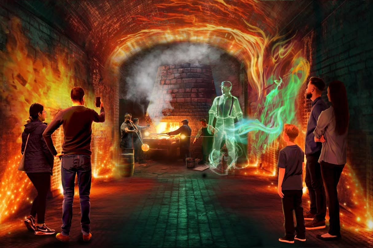 An artist’s rendering of the glass tunnel experience (SimWorks)