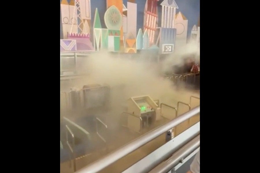 In a video shared on social media, a thick white haze can be seen lingering near the entrance of the attraction