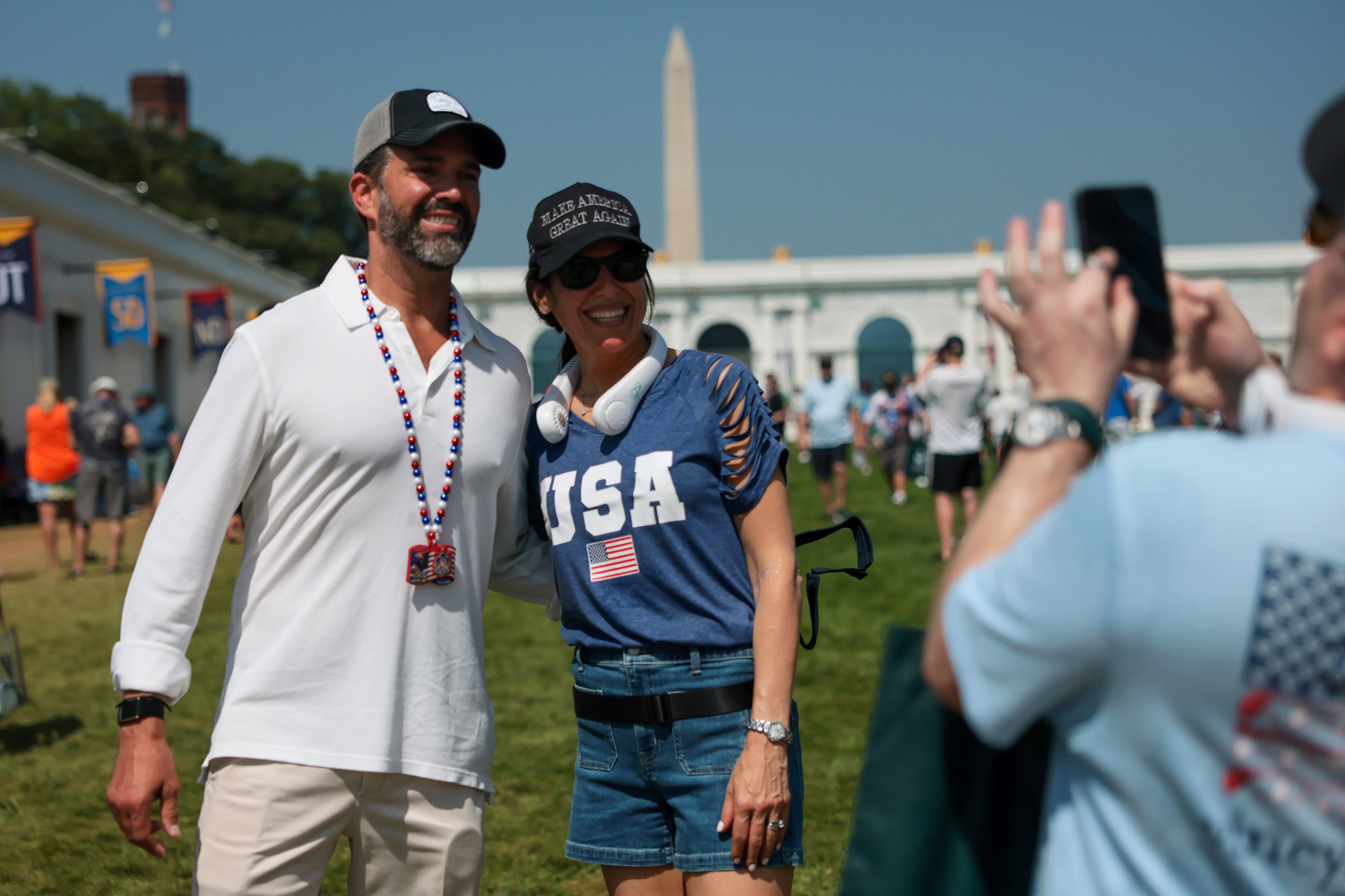 President Donald Trump’s eldest son, Donald Trump Jr., attended the Great American State Fair Friday before it was shut down over the heat