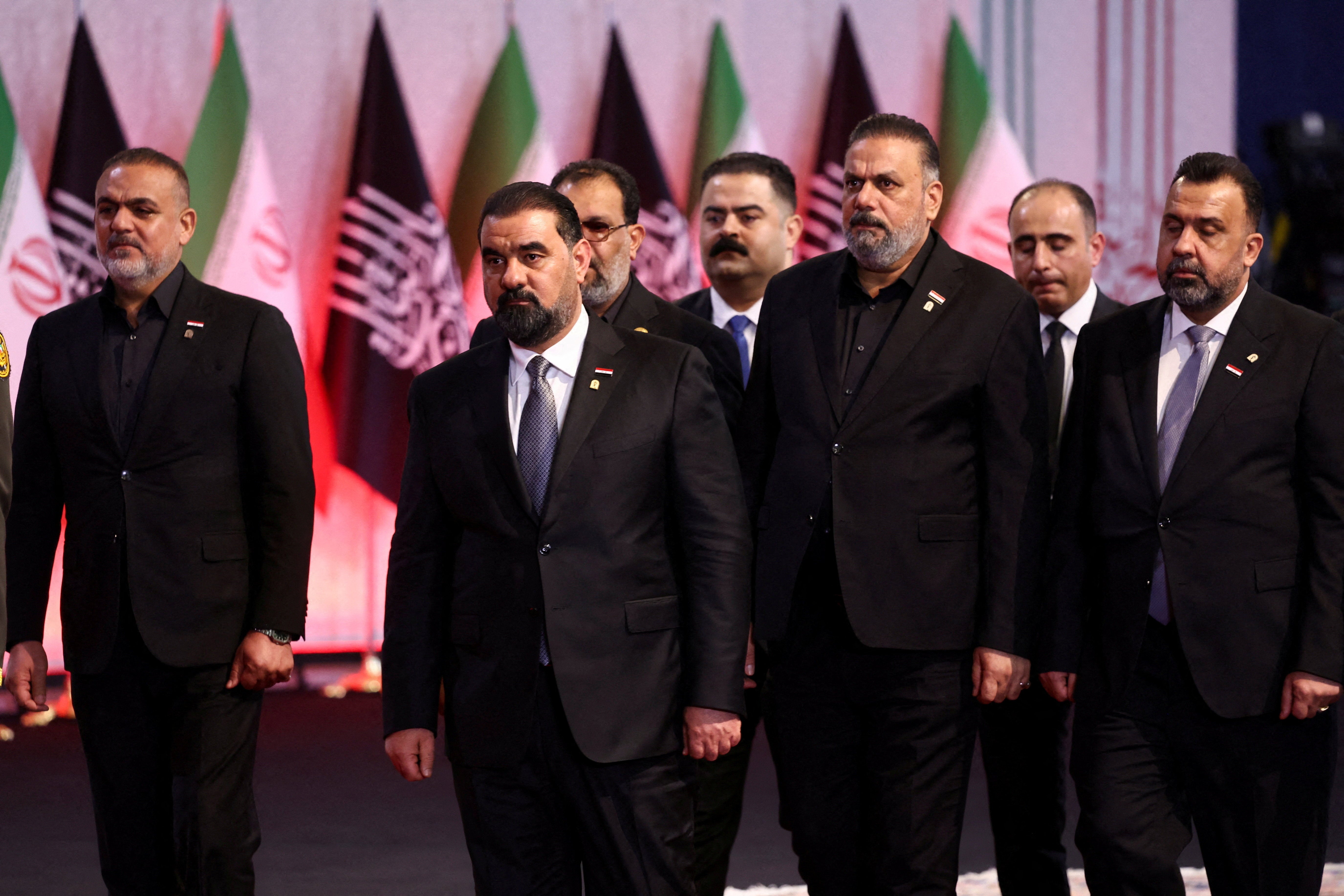 Iraqi Parliament Speaker Haibat al Halbousi attends a farewell ceremony for Iran's late Supreme Leader Ayatollah Ali Khamenei (Reuters)