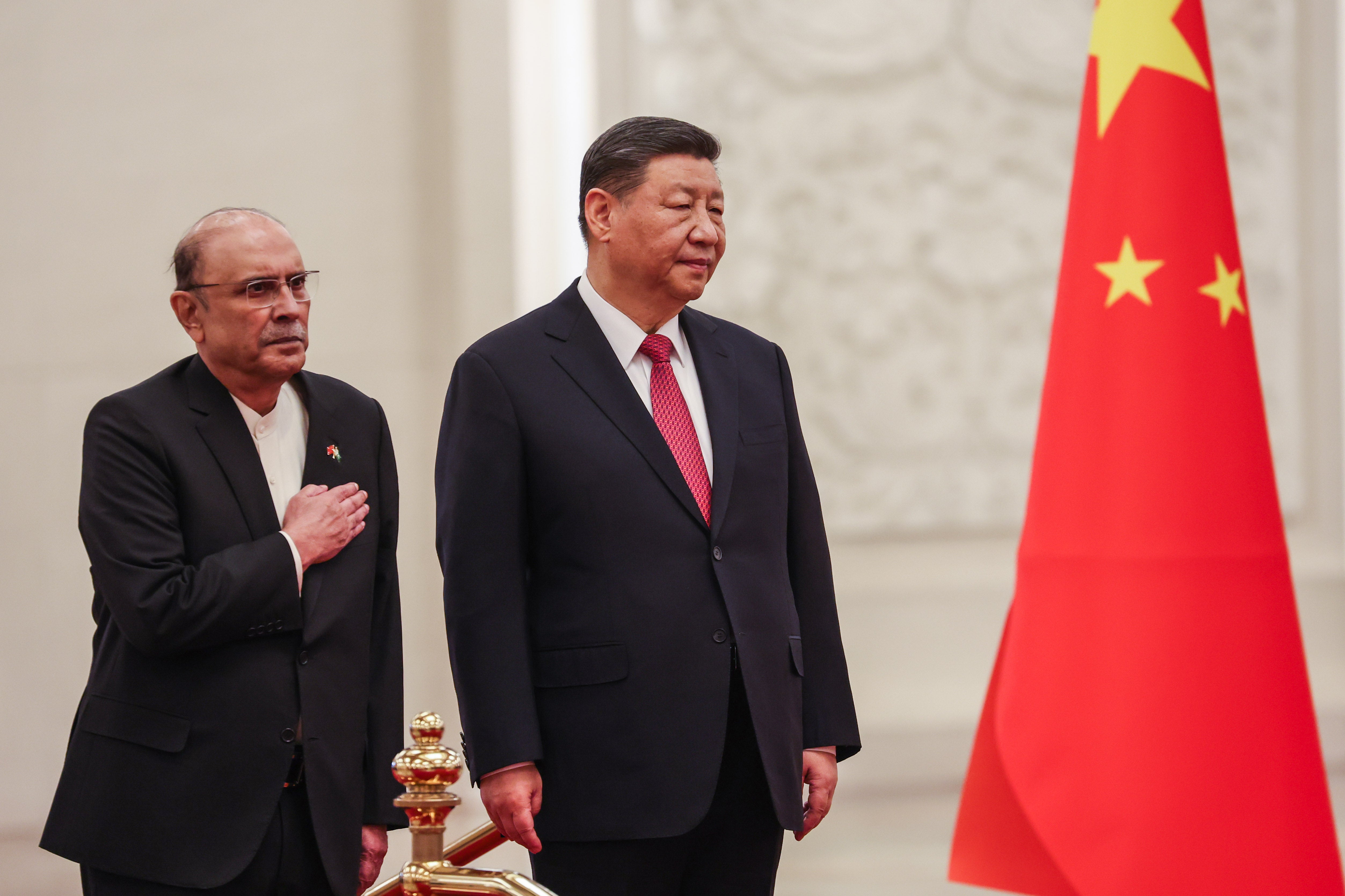 Pakistani president Asif Ali Zardari with Chinese leader Xi Jinping at the Great Hall of the People in Beijing