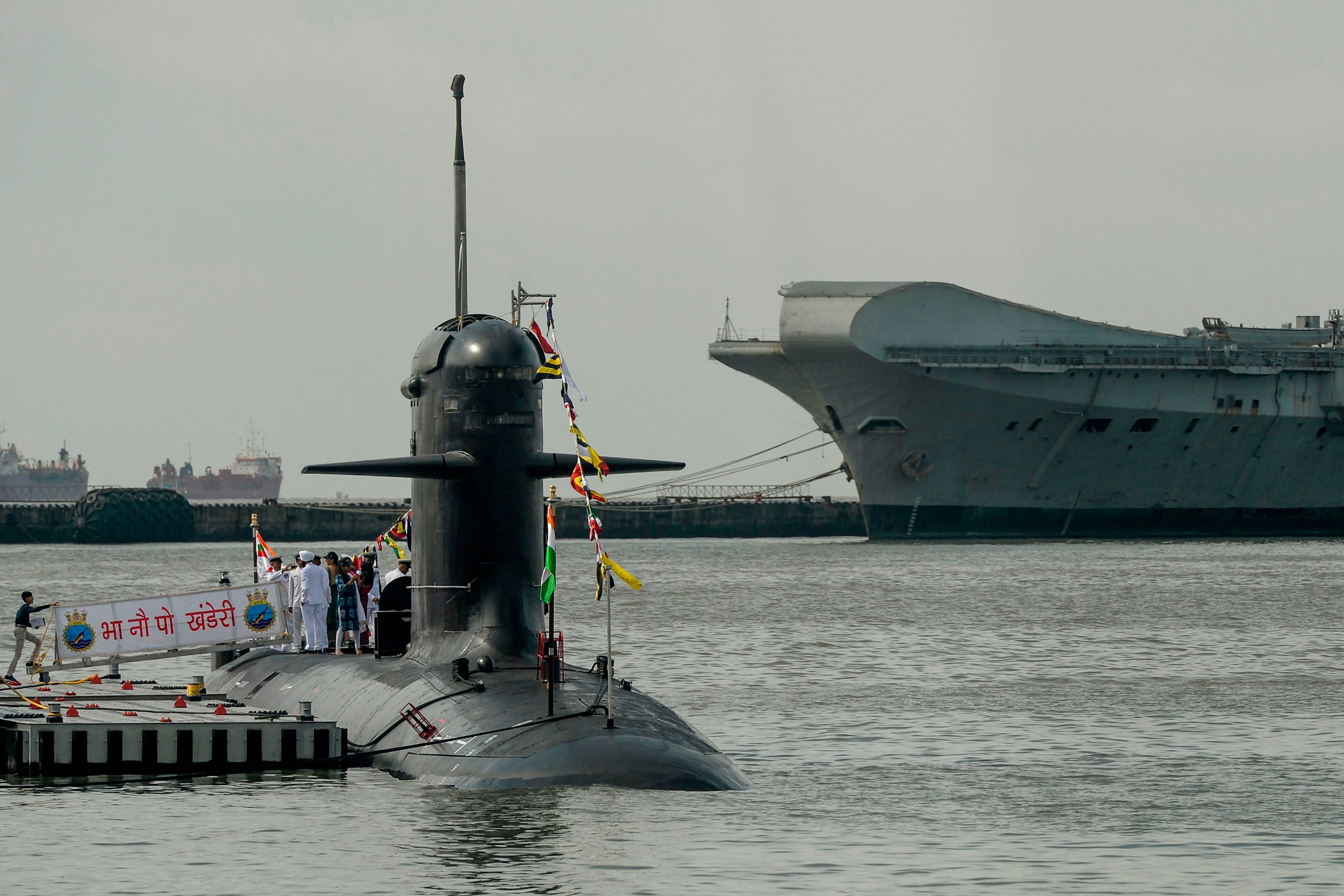 INS Khanderi is seen during its commissioning ceremony into the Indian navy in Mumbai
