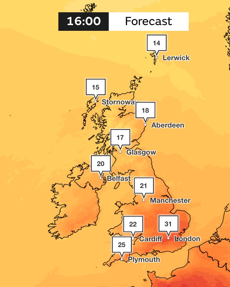 The mercury is set to soar to 31C on Monday afternoon