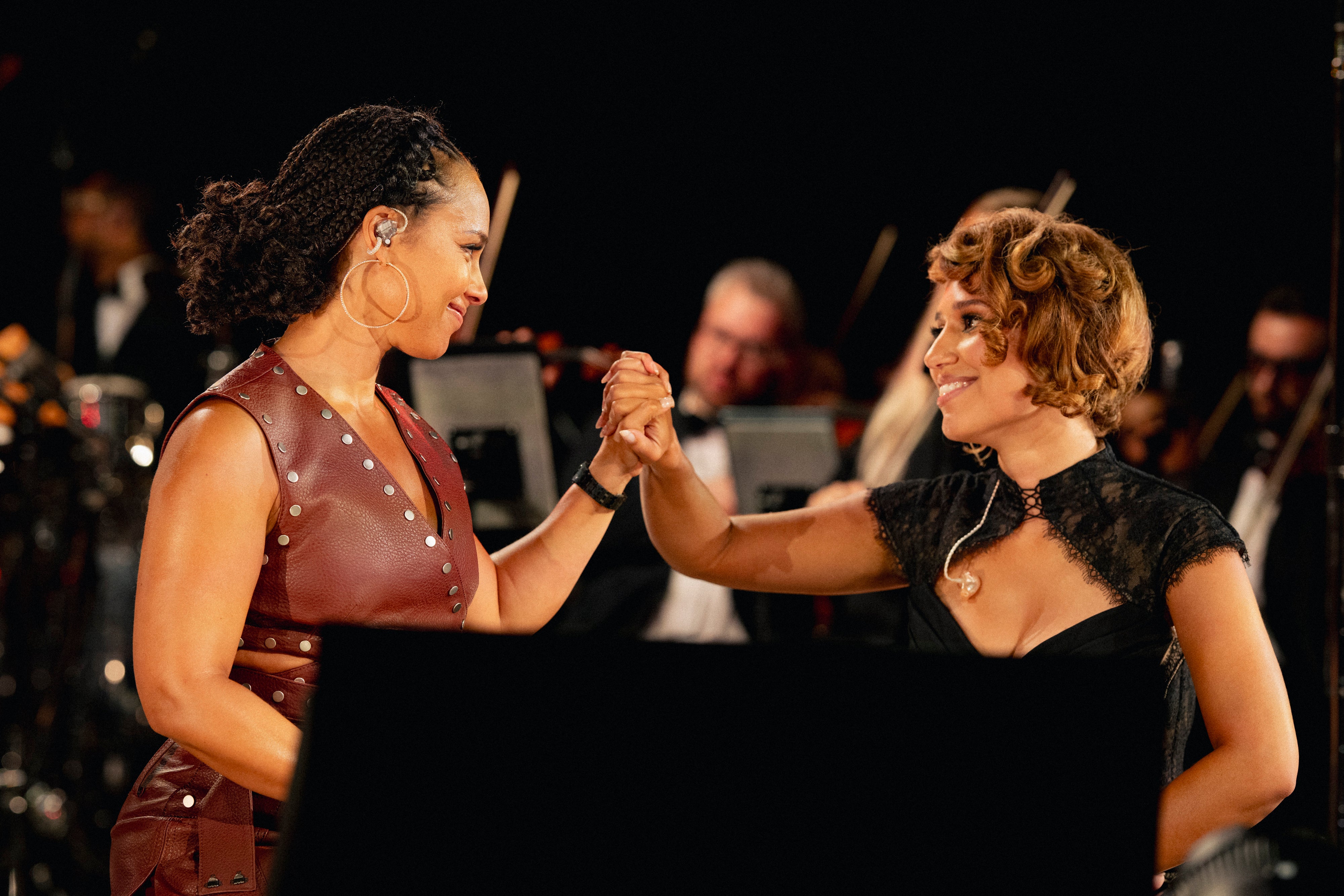 <p>RAYE and Alicia Keys onstage at Montreux Jazz Festival</p>