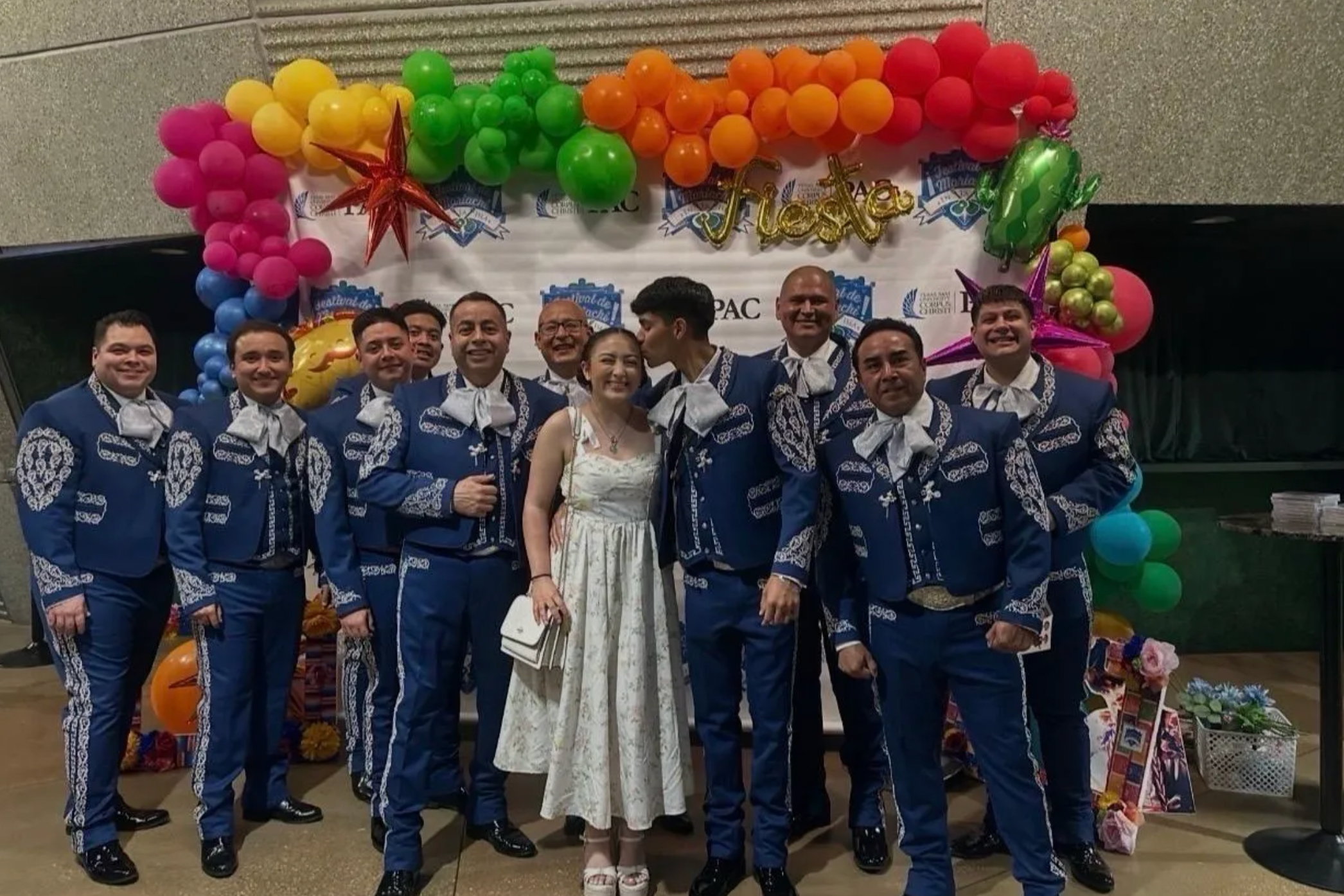 Castro, center, is named ‘El Nino’ by members of his group Mariachi Los Galleros de San Antonio, whose ‘hearts are heavy’ following his arrest, they said (Rep. Joaquin Castro)