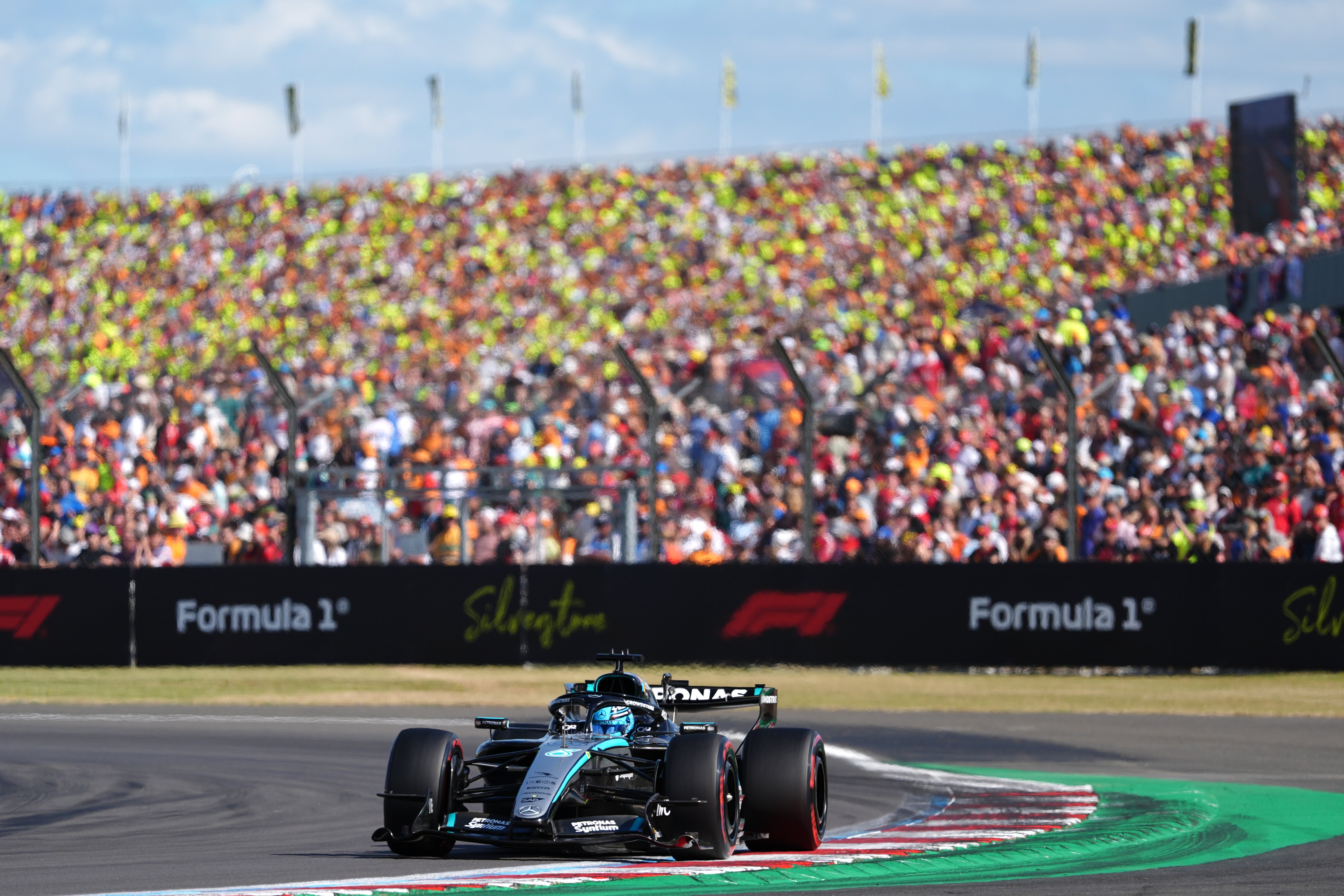 George Russell will line up from fourth at Silverstone on Sunday (Jacob King/PA)