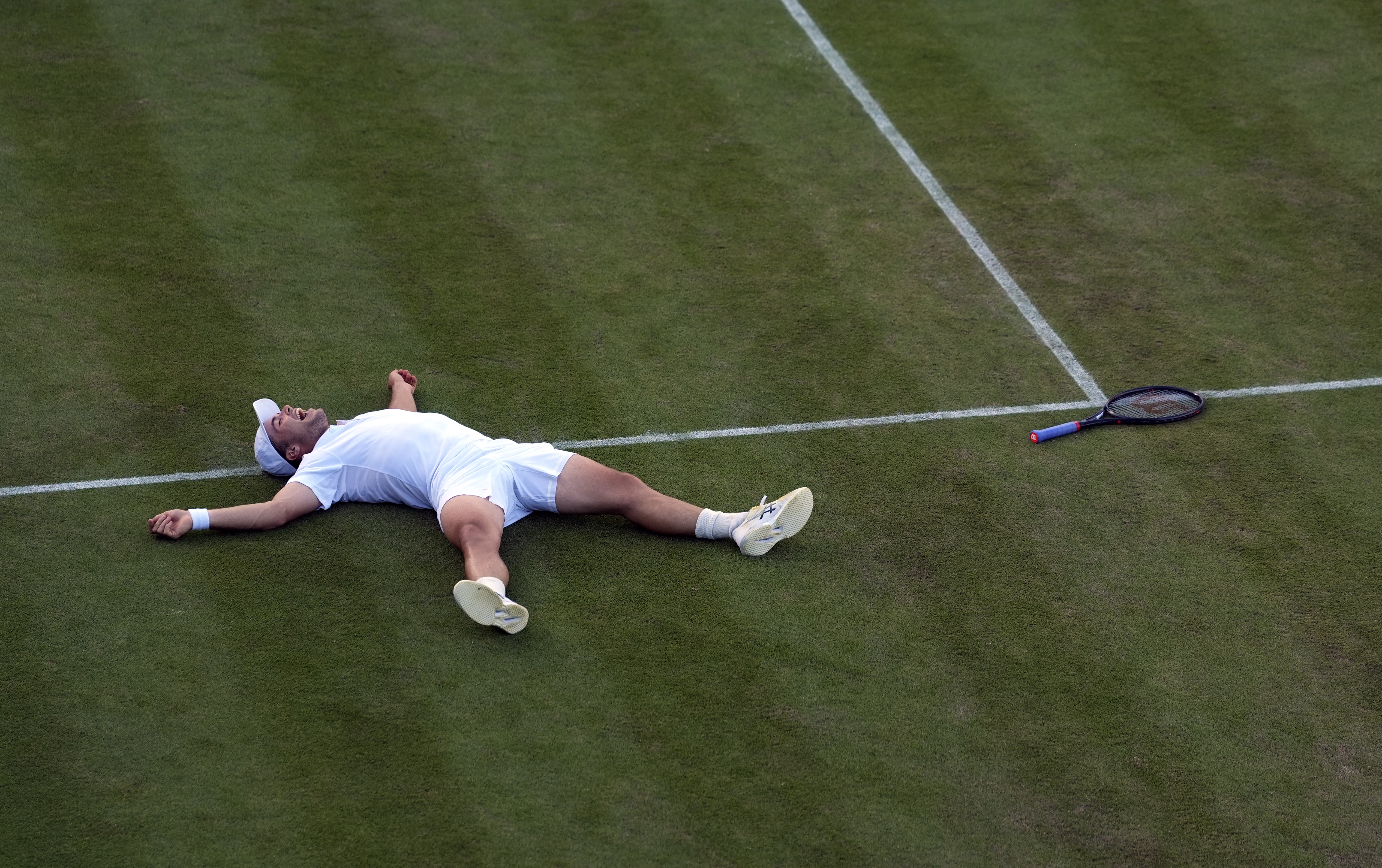 Arthur Fery fell to the floor in celebration (Andrew Matthews/PA)