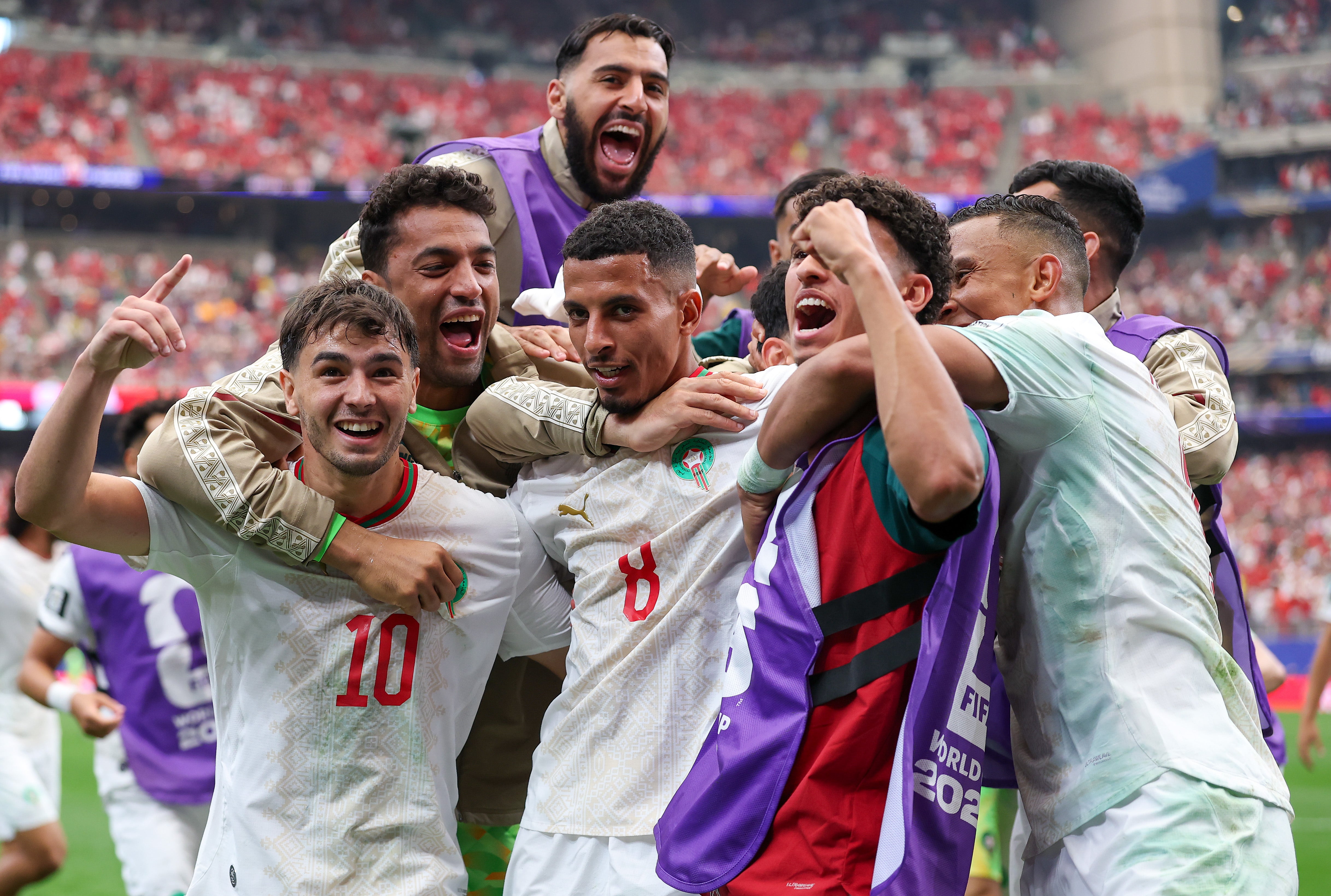 Azzedine Ounahi of Morocco celebrates with teammates