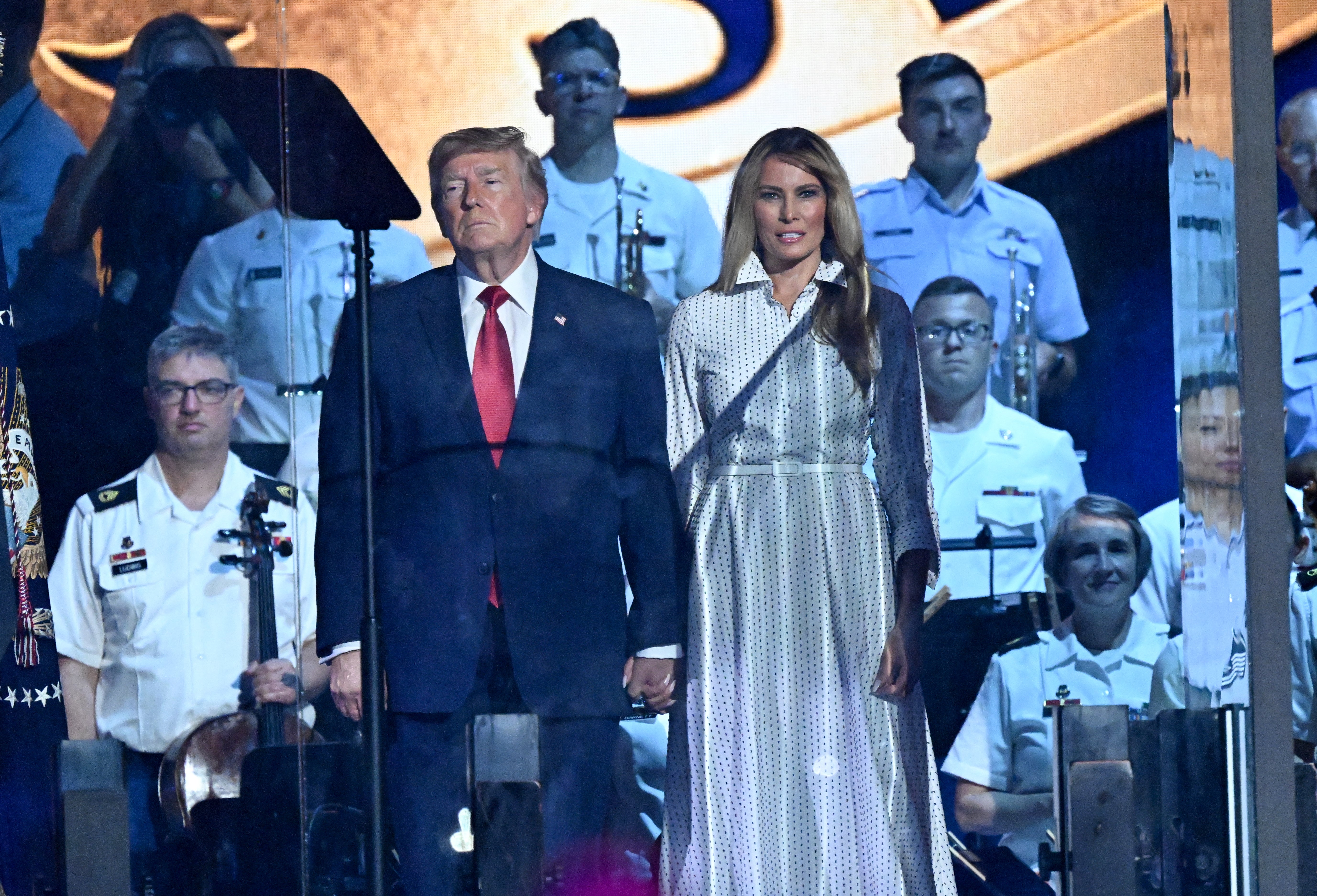 Melania Trump accompanied her husband for the address and fireworks that followed