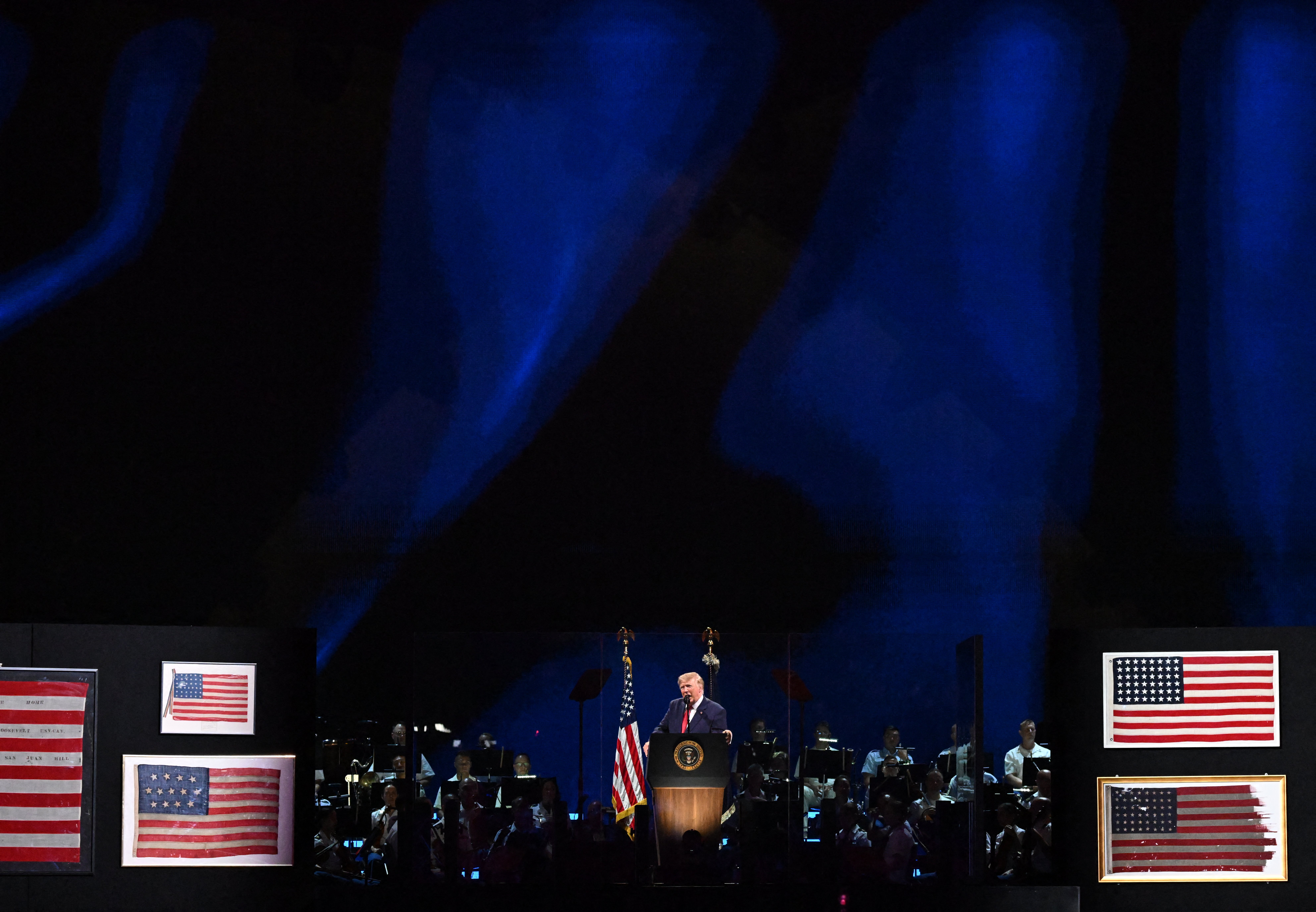 President Donald Trump spoke on the National Mall in Washington, D.C., Saturday evening as part of the Freedom 250 celebrations (AFP/Getty)