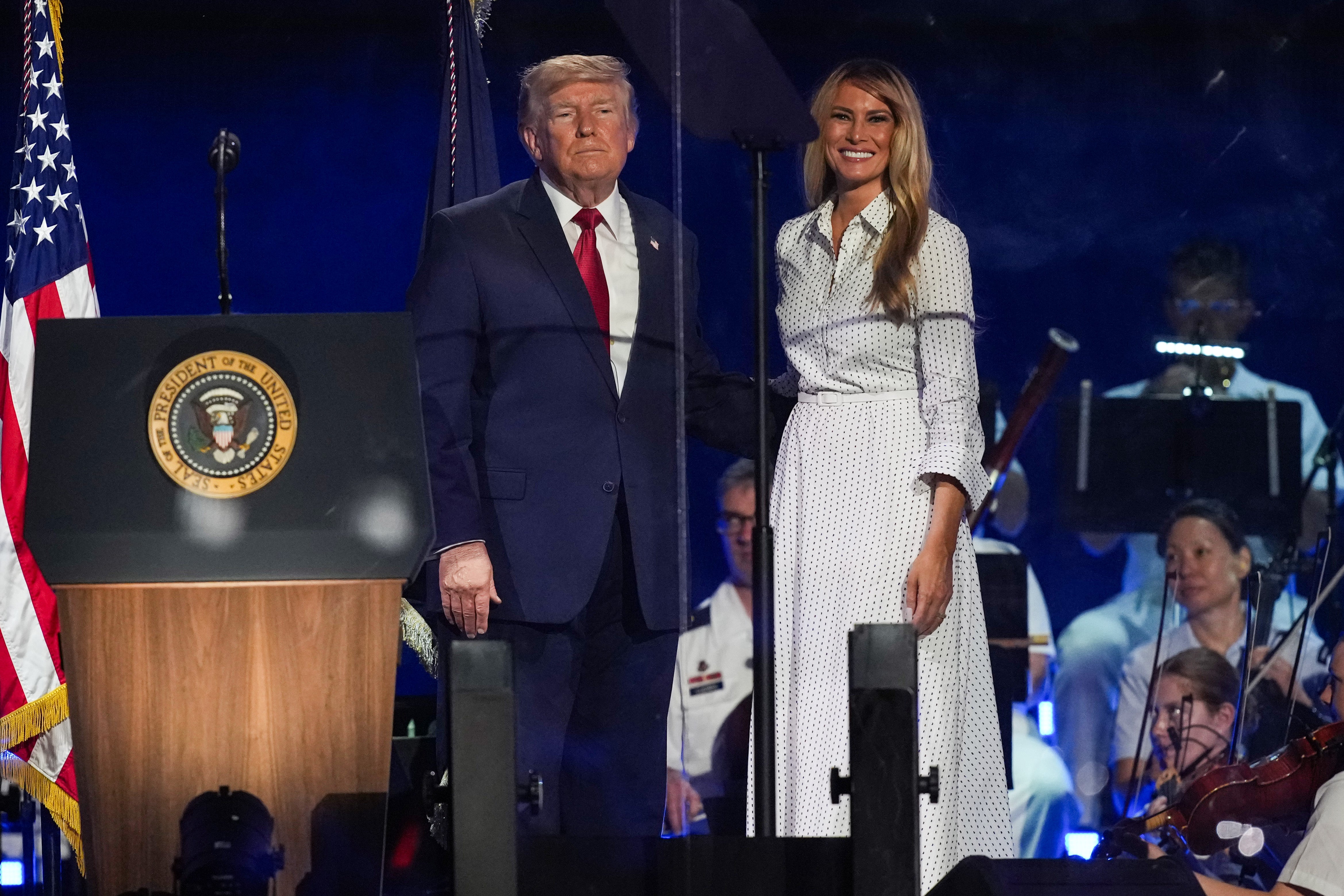 First Lady Melania Trump joins the president on stage during the Freedom 250 event on the National Mall (Getty)