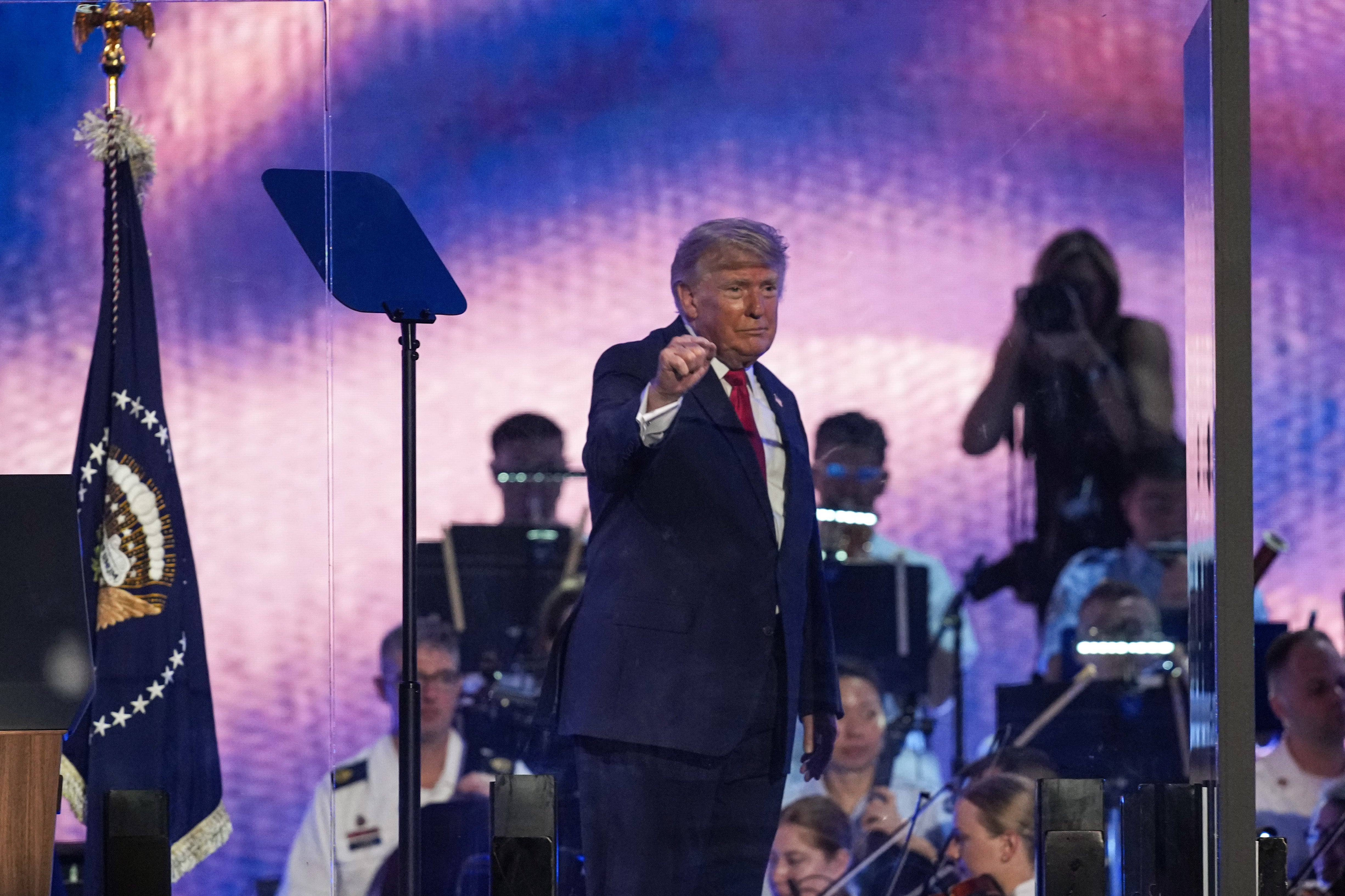 Trump’s speech began over an hour later than expected, after severe weather forced Freedom 250 attendees to evacuate the National Mall (Getty)