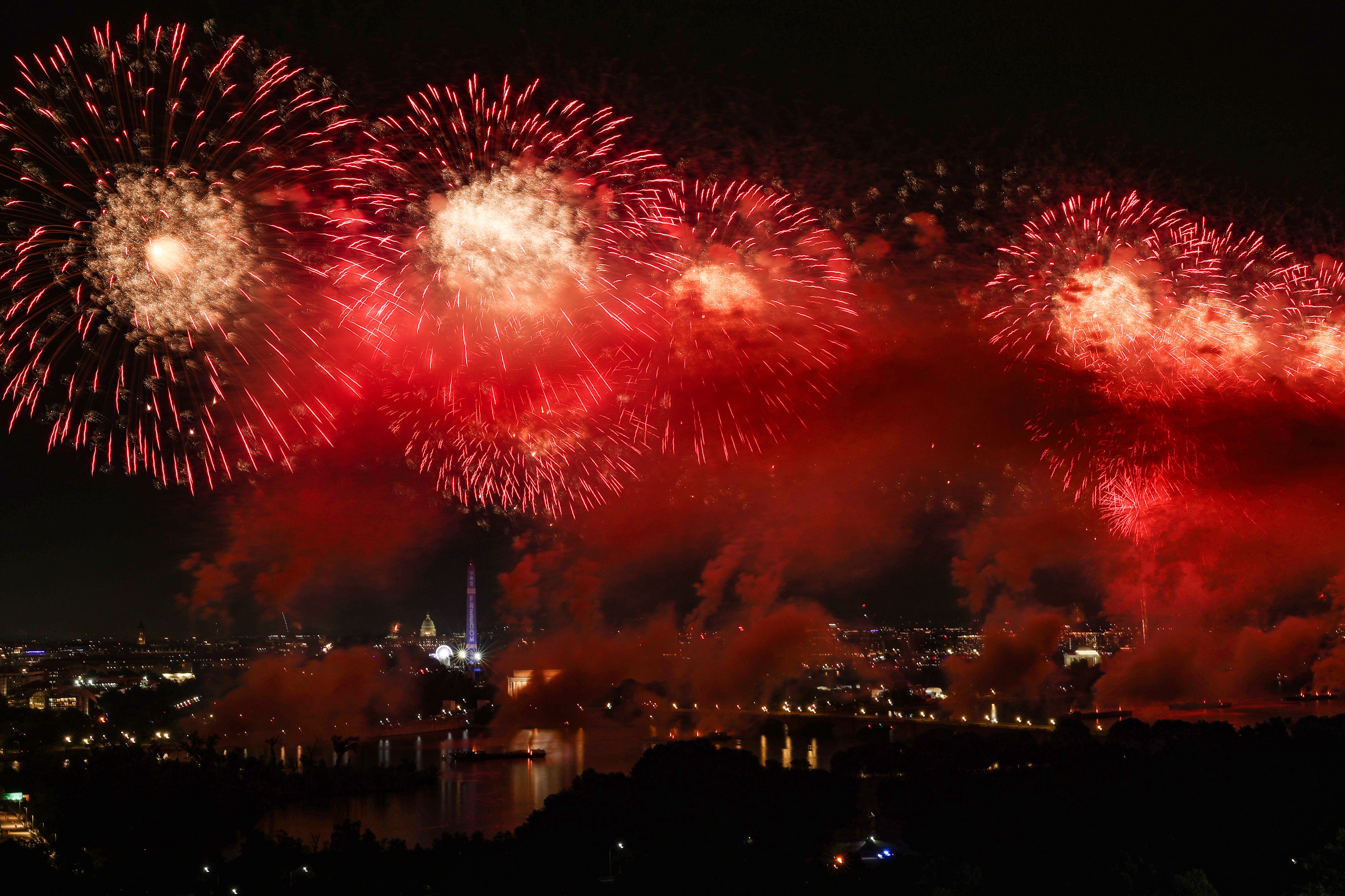 Trump’s speech came before a large firework show to mark 250 years of America