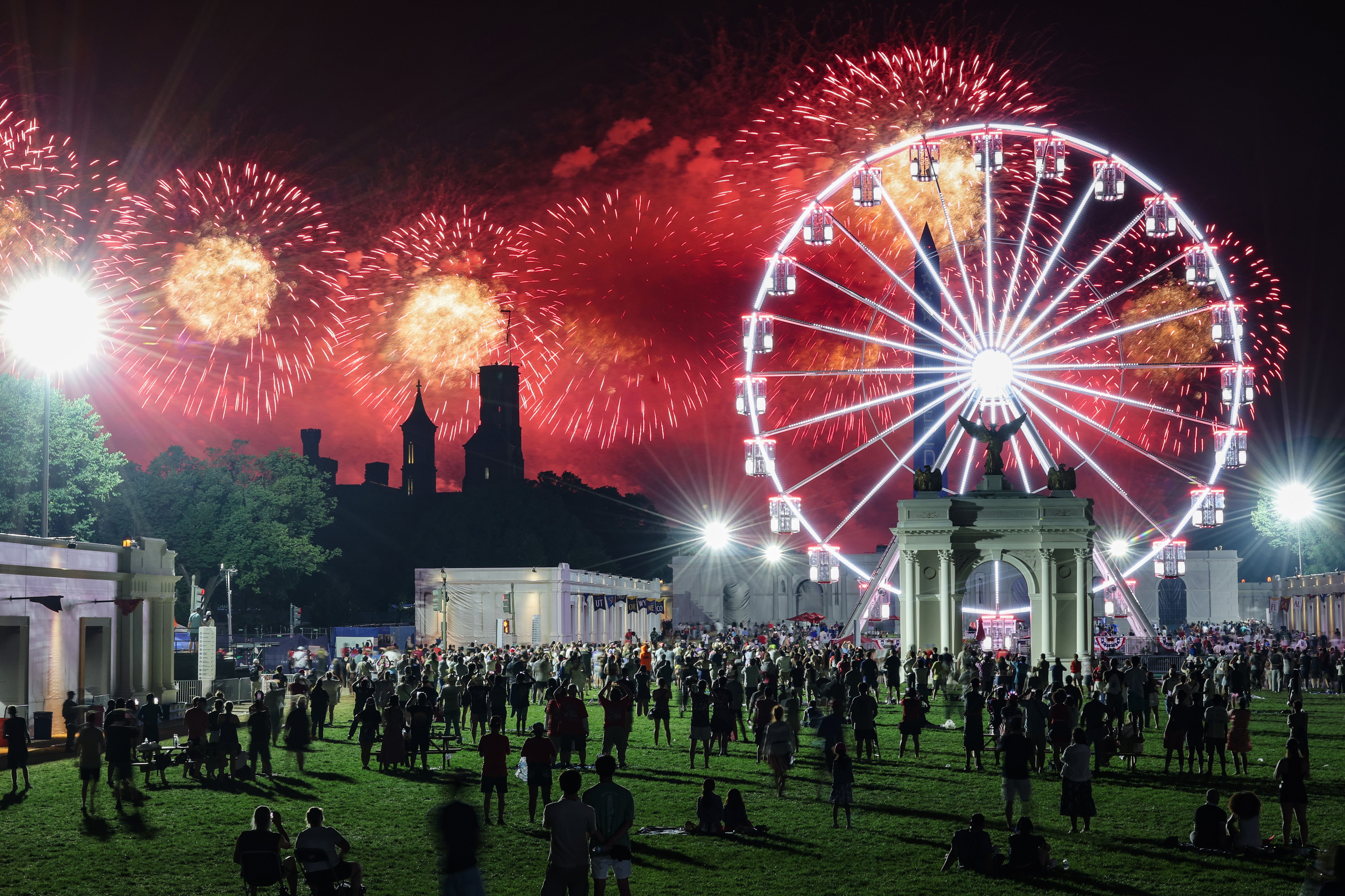 The fireworks started around midnight, just after President Donald Trump finished speaking (Getty)
