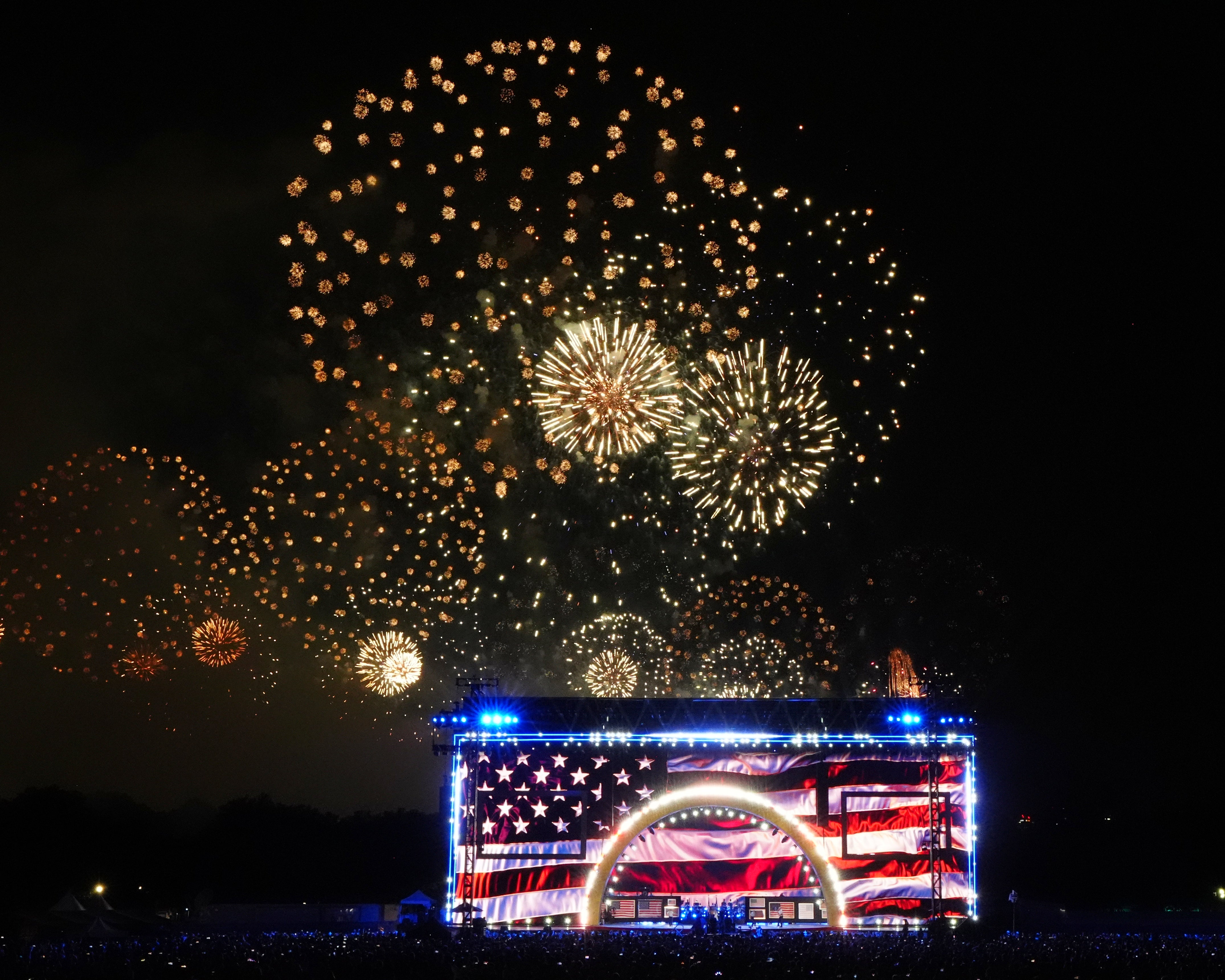 Trump declared that the ‘spirit of 1776 still lives within us all’ shortly before the fireworks show began (AP)