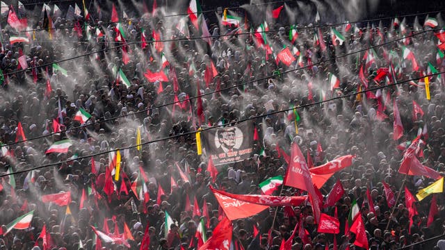 Calls for revenge as senior Iranian officials appear in public for supreme leader's funeral | The Independent