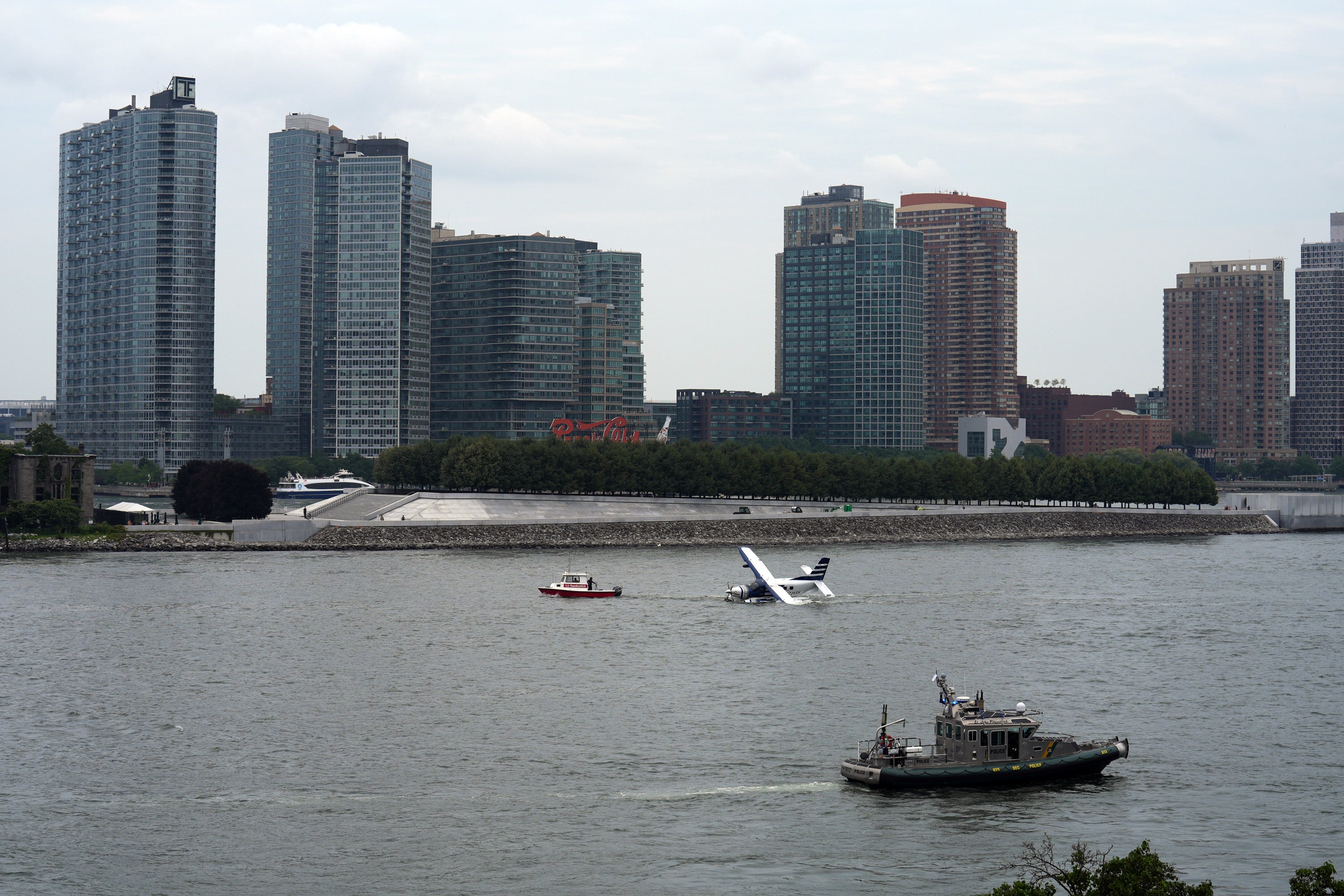 The seaplane made a 'hard landing' shortly after noon on Sunday, police said