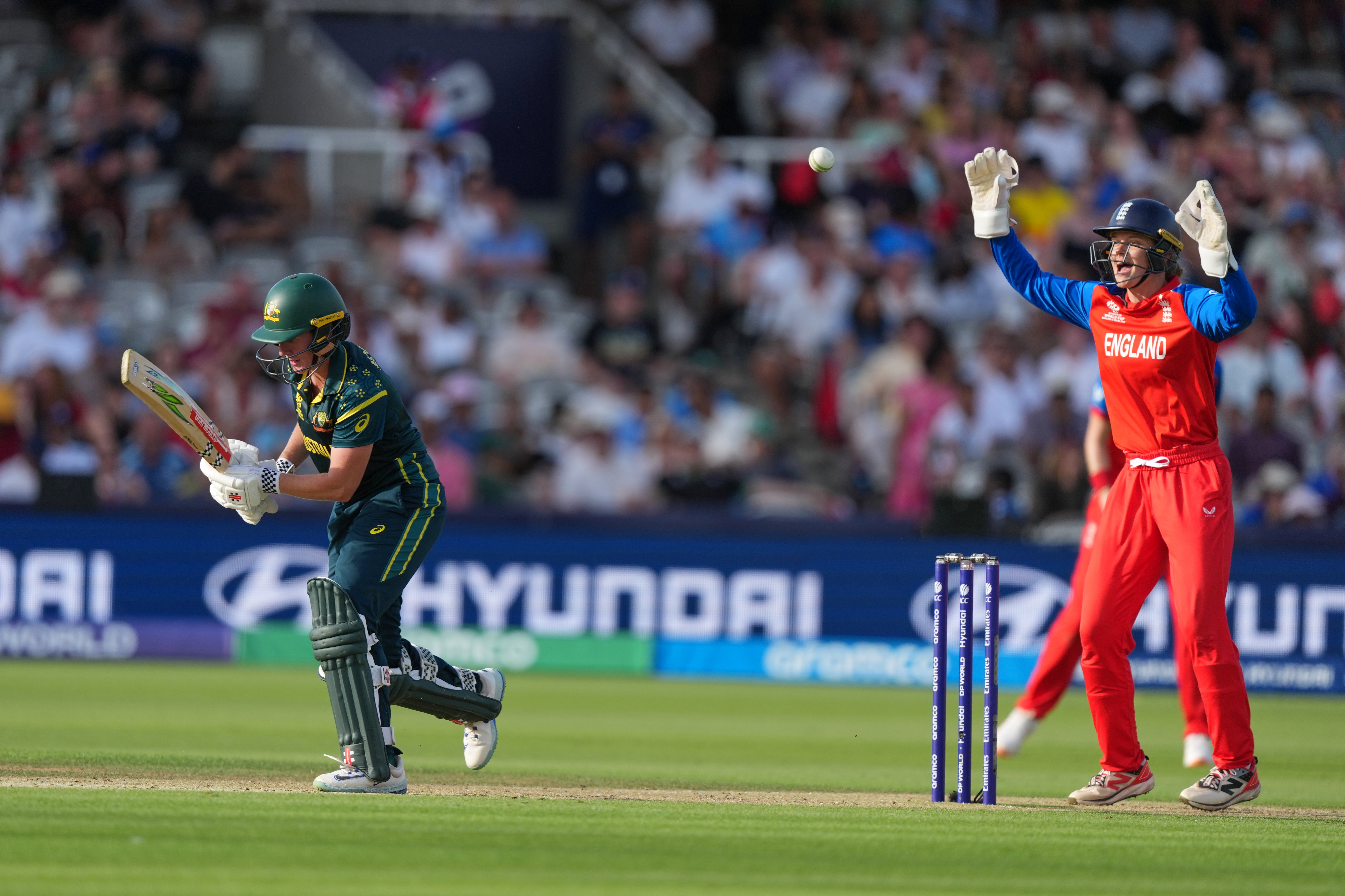 England's wicketkeeper Amy Jones, appeals for lbw on Australia's Beth Mooney