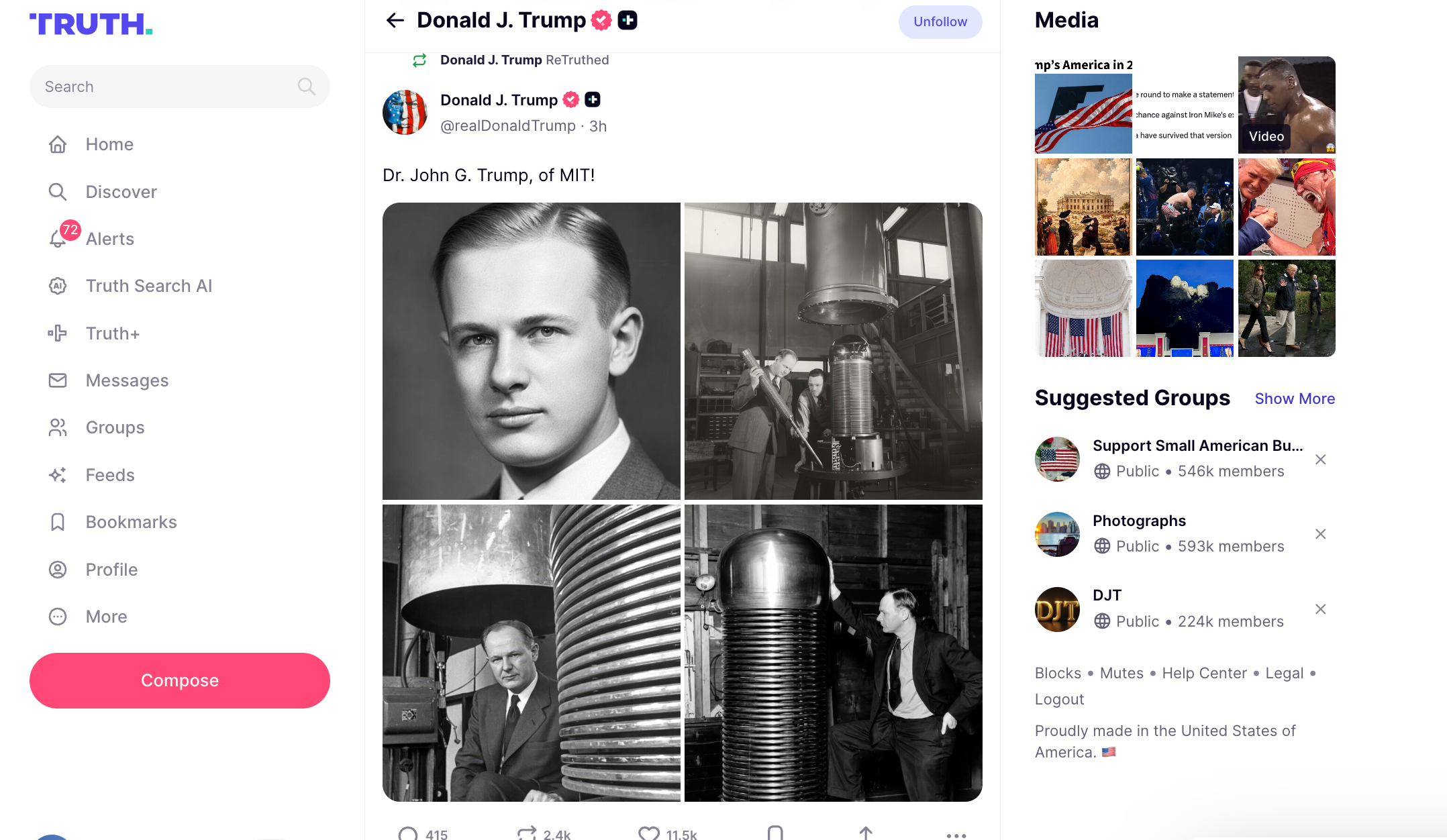 A post by Trump on his Truth Social platform remembering his uncle Dr. John G. Trump