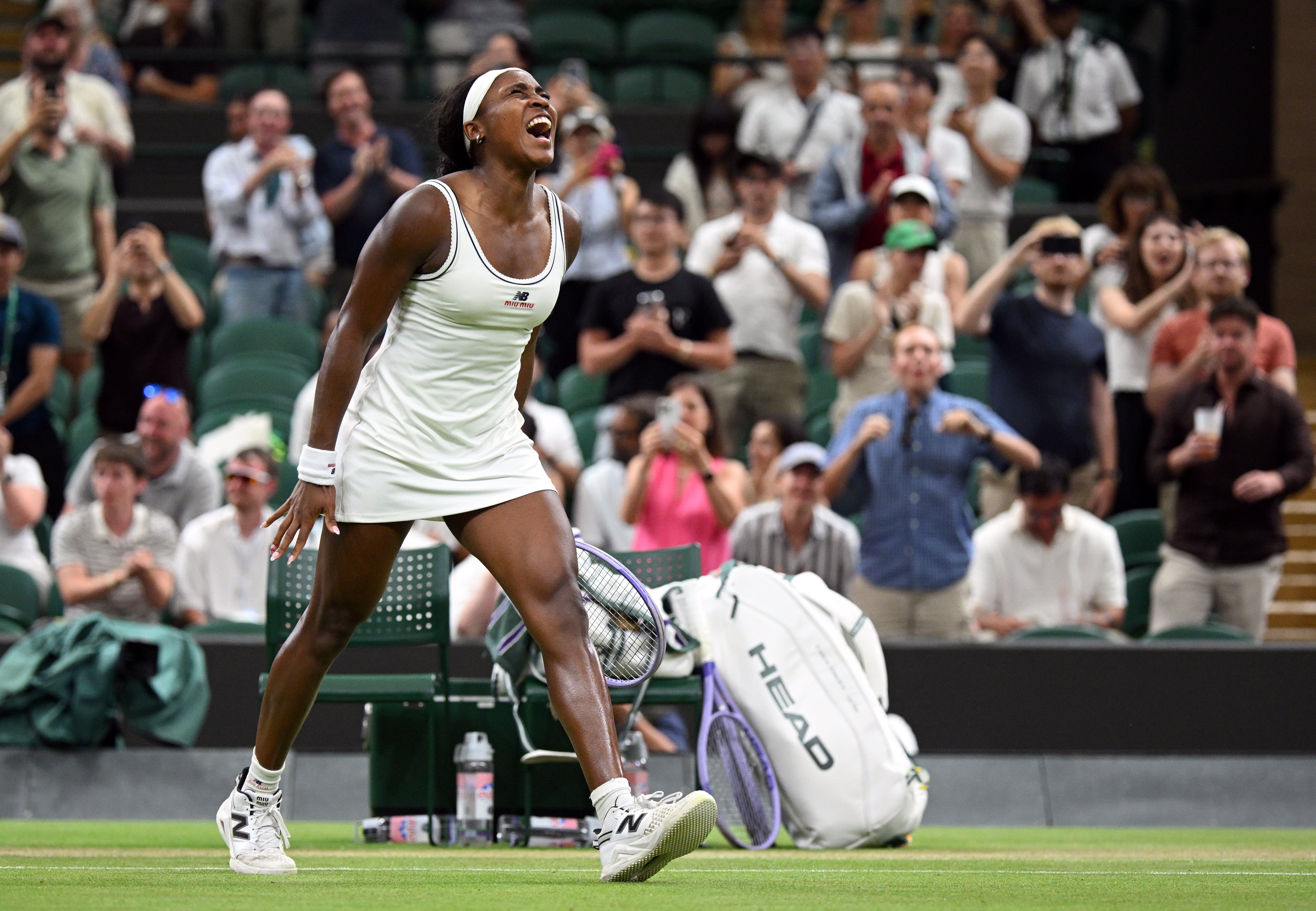 Gauff, the seventh seed, celebrates victory over Belinda Bencic
