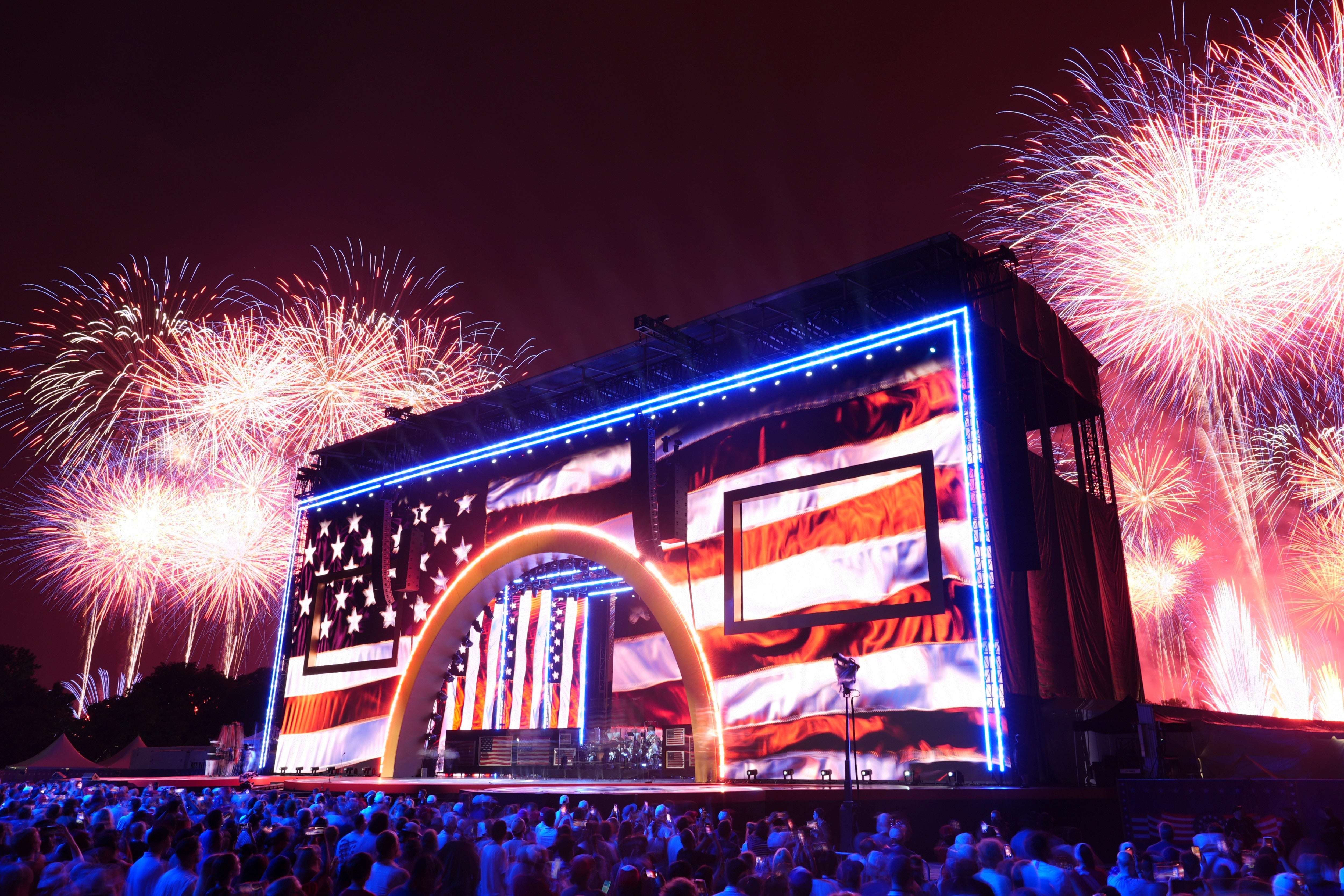 A massive fireworks show is underway in Washington, D.C., following President Donald Trump's speech (AP Photo/Mark Schiefelbein)