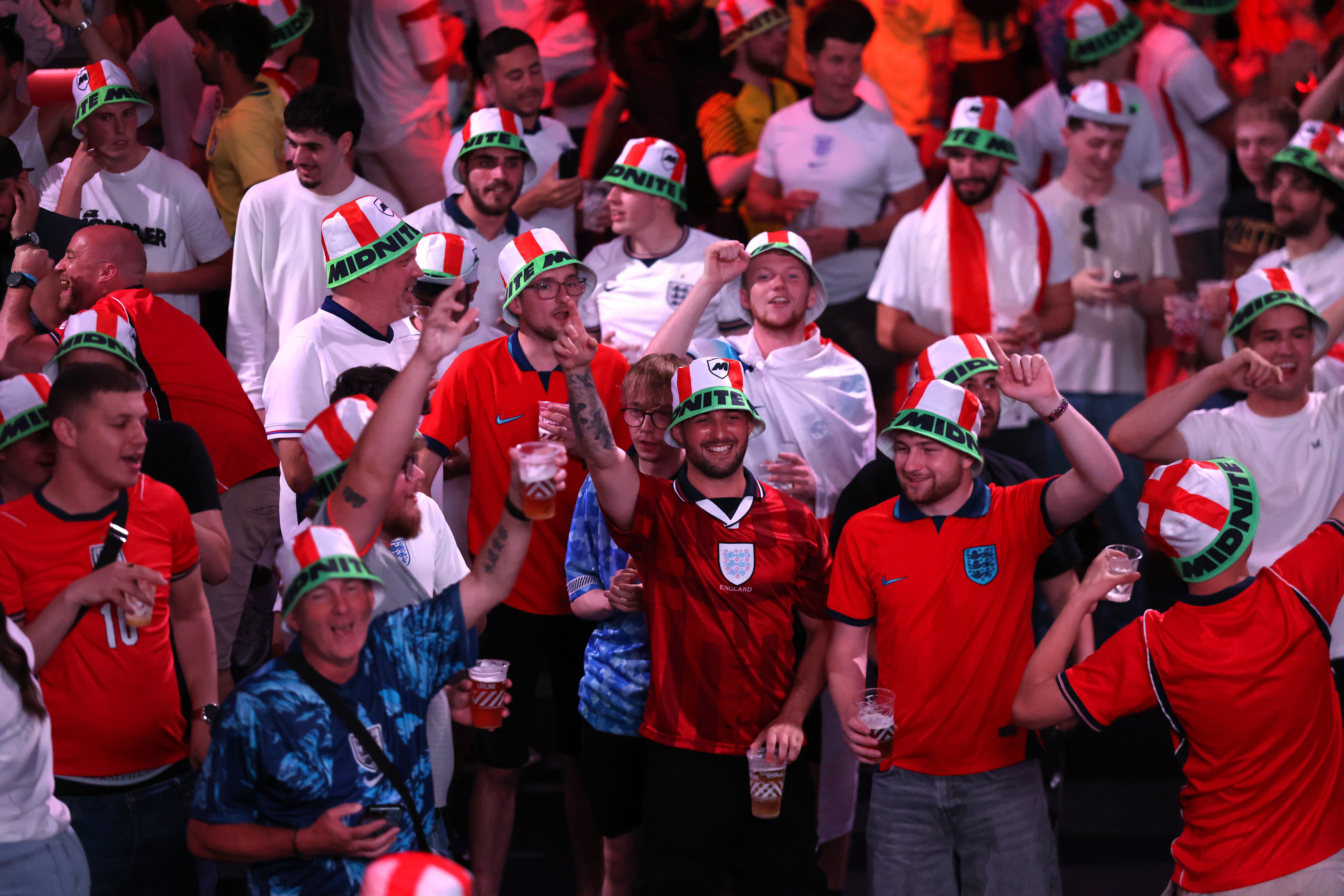 Fans ahead of a screening of the Fifa World Cup match between England and Mexico at BOXPark Wembley in London (Steven Paston/PA) (PA Wire)