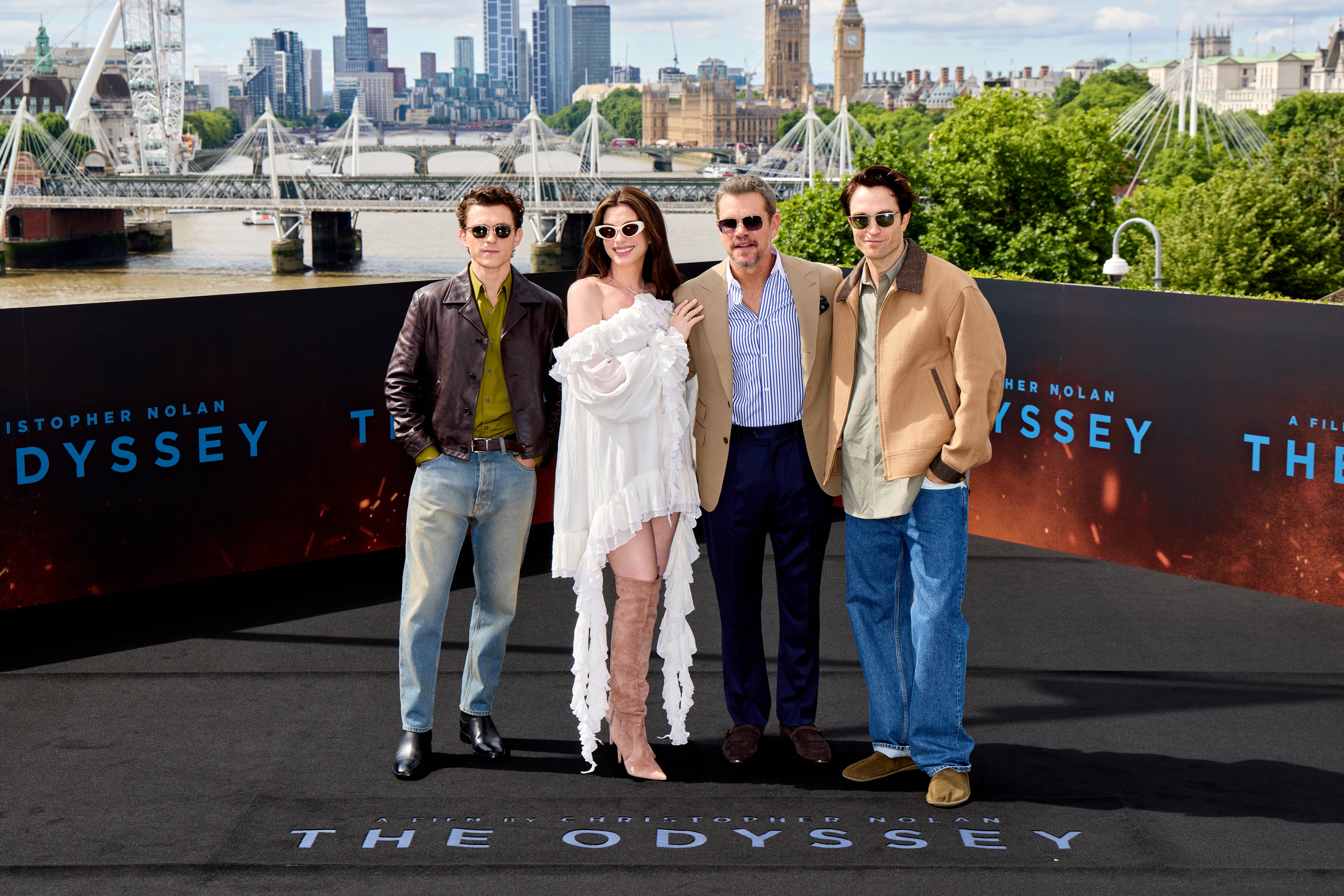 The Odyssey stars Tom Holland as Telemachus, Anne Hathaway as Penelope, Matt Damon as Odysseus, and Robert Pattinson as the suitor Antinous