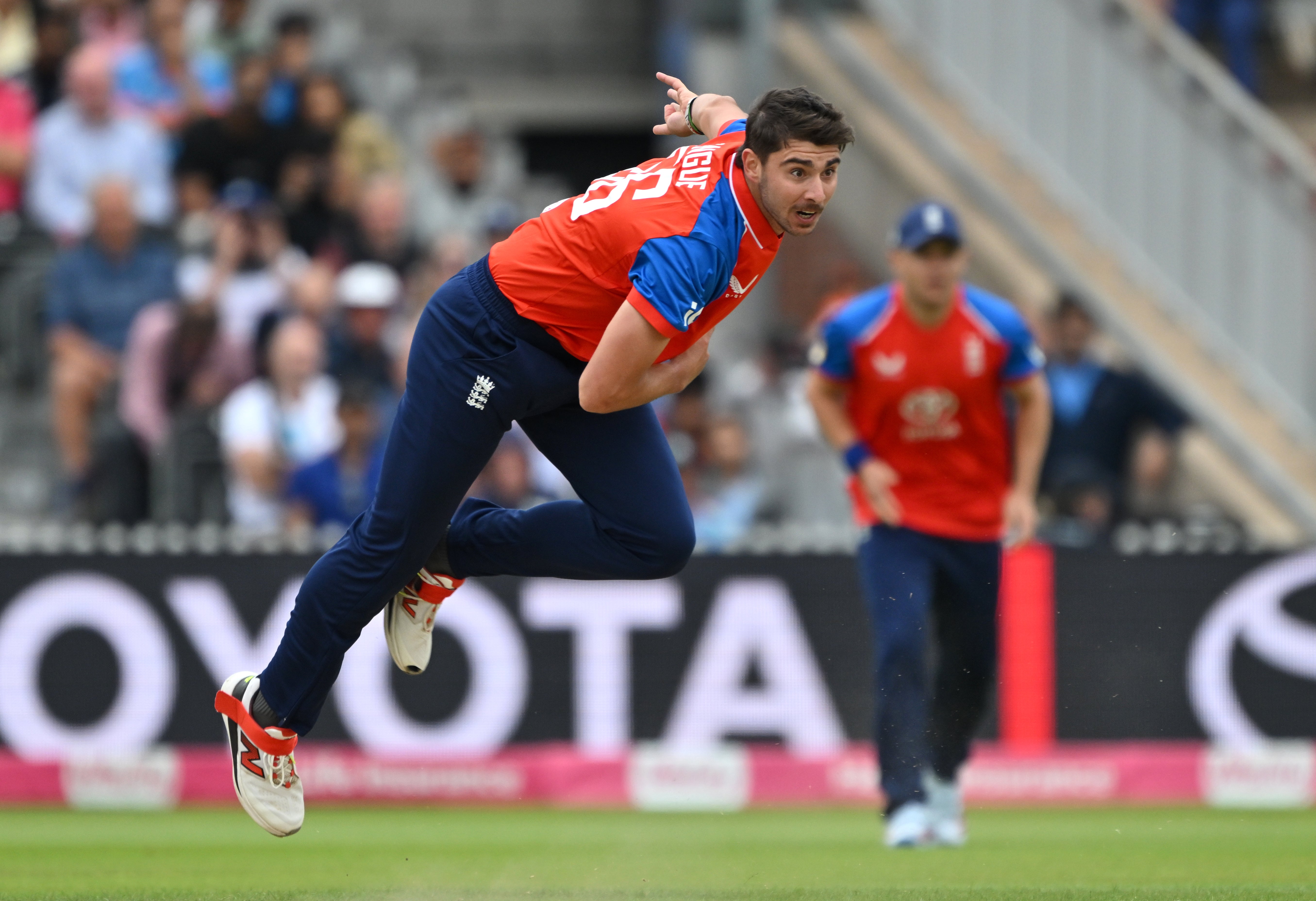 Josh Tongue made his T20 debut against India at Old Trafford (Bruce Rollinson/PA)