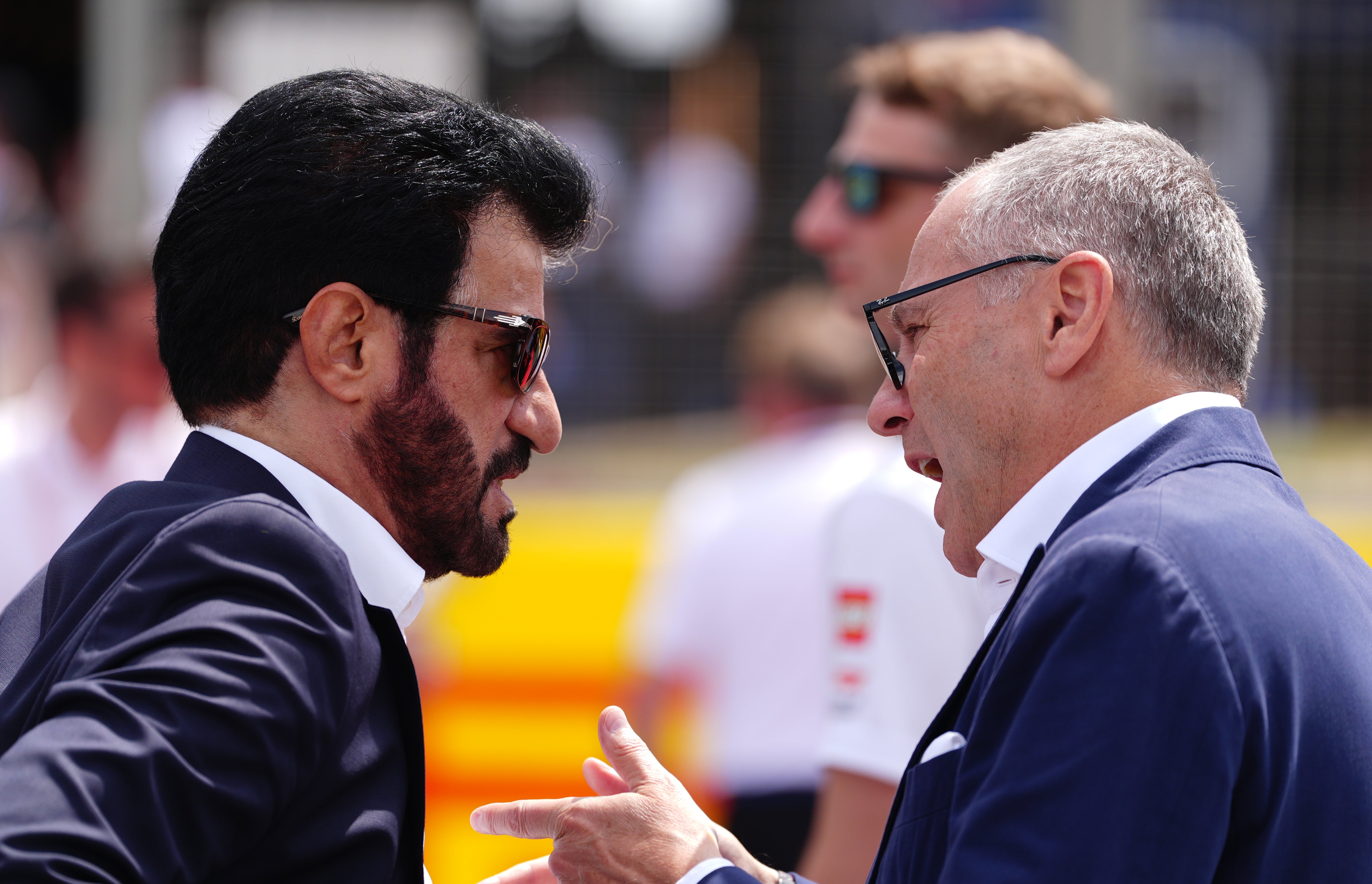 Mohammed Ben Sulayem speaks to F1 CEO Stefano Domenicali ahead of Sunday’s British Grand Prix (David Davies/PA) (PA Wire)