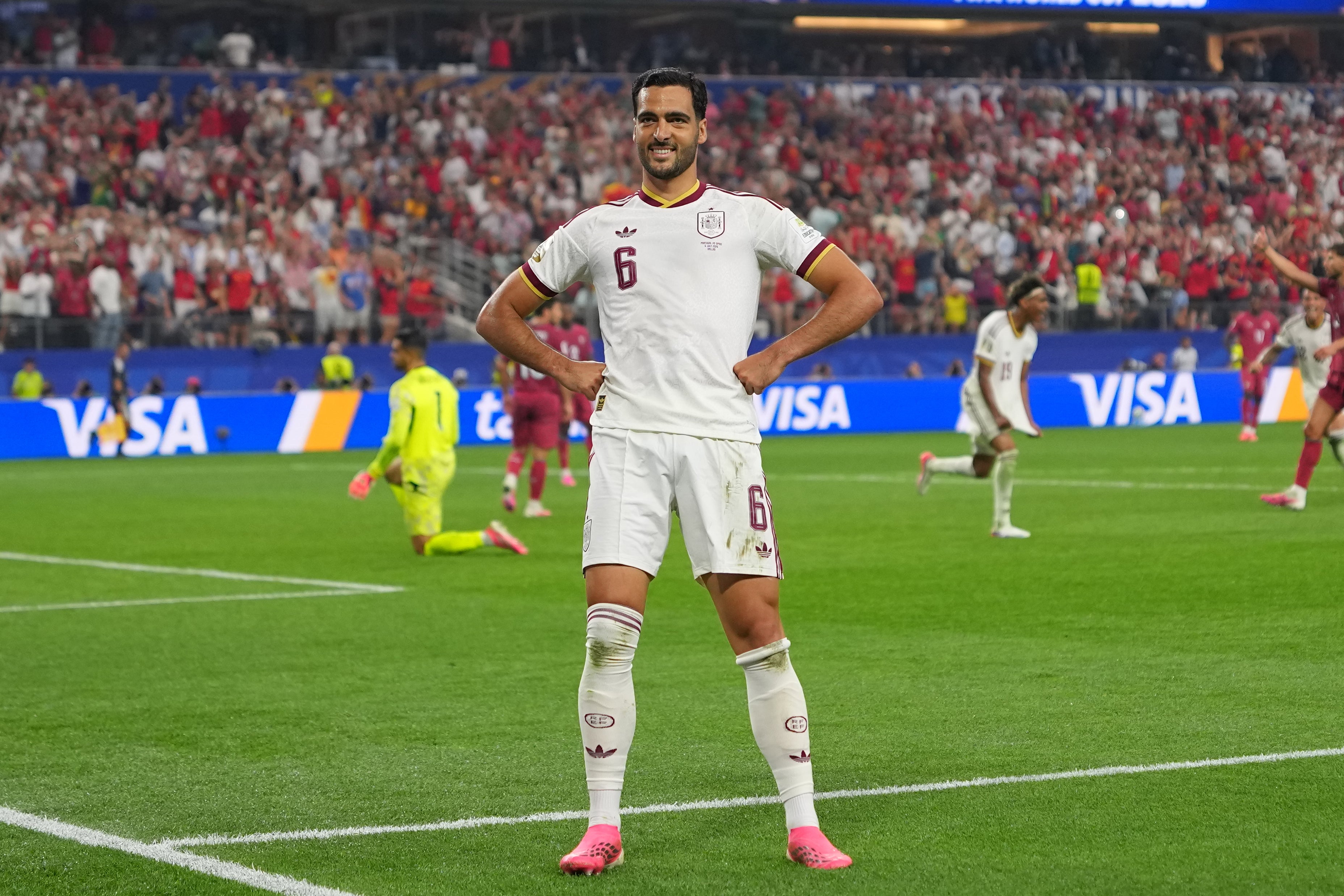 Mikel Merino celebrates his late winner for Spain