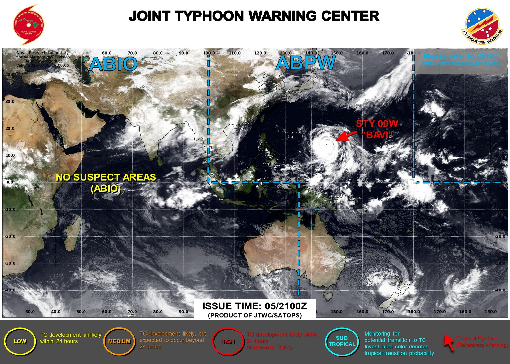 Map from Joint Typhoon Warning Center shows postion of Super Typhhon Bavi