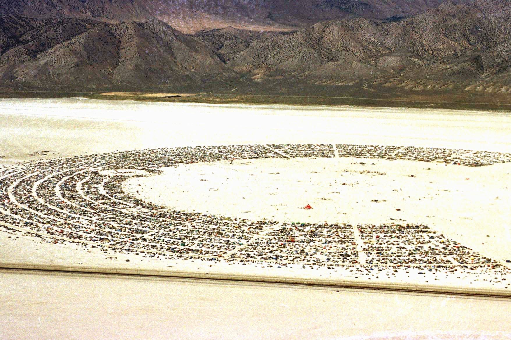 Burning Man's Black Rock City seen from above in 1999 (AFP/Getty)