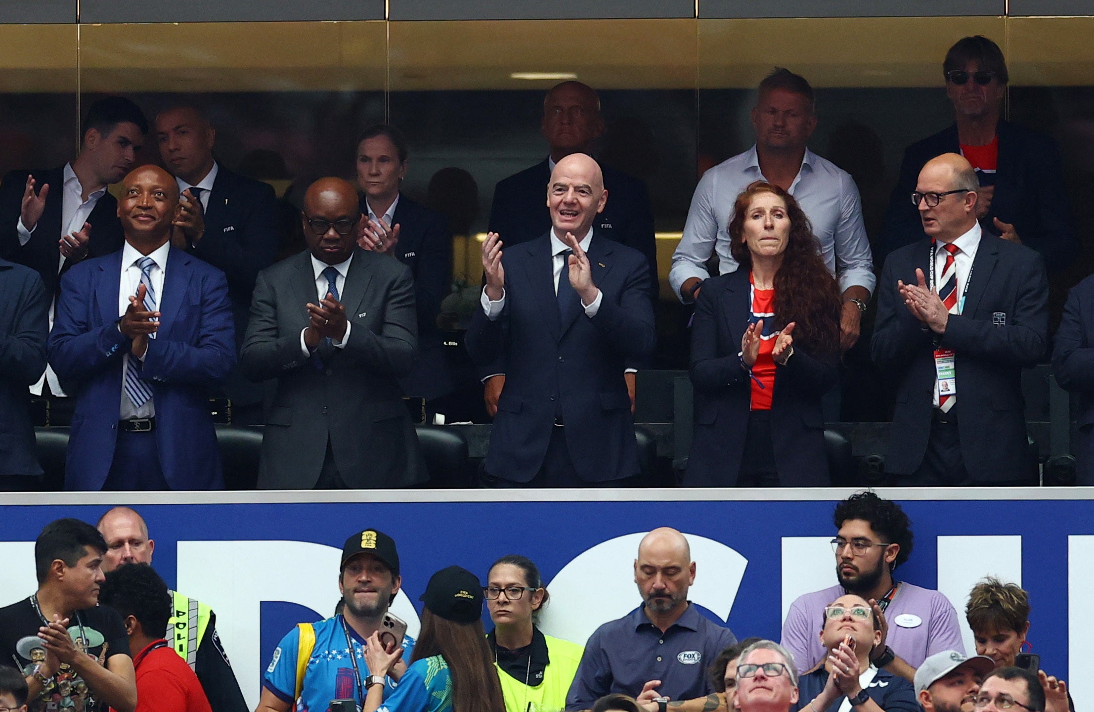 Norway's football chief Lise Klaveness, second right, has been a firm critic of Infantino, centre (Reuters)