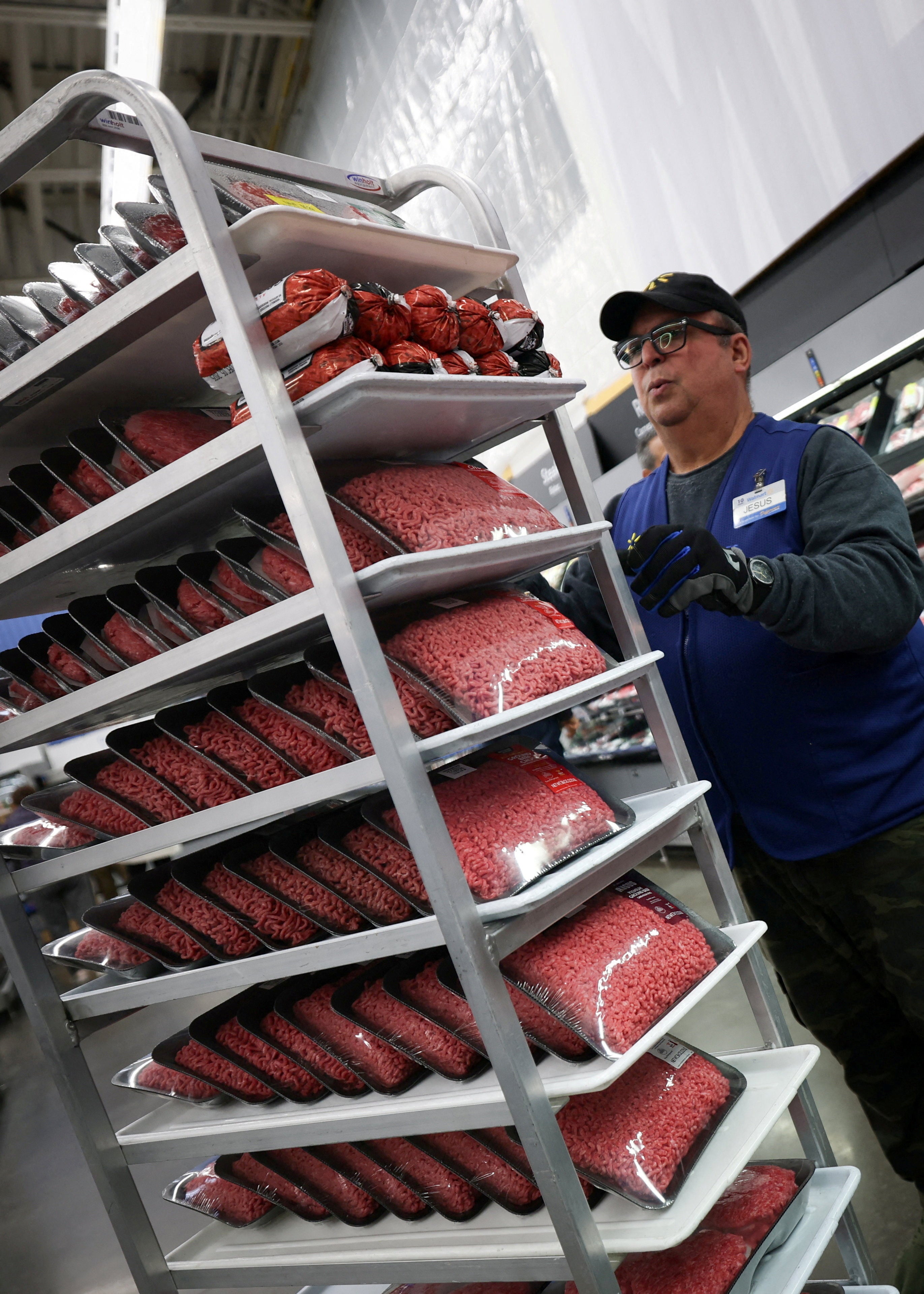 Walmart said in a statement ​that the price of one pound of 73% ground beef roll would drop to $5.94 from $6.74 in ⁠its stores, a decline of about 12%