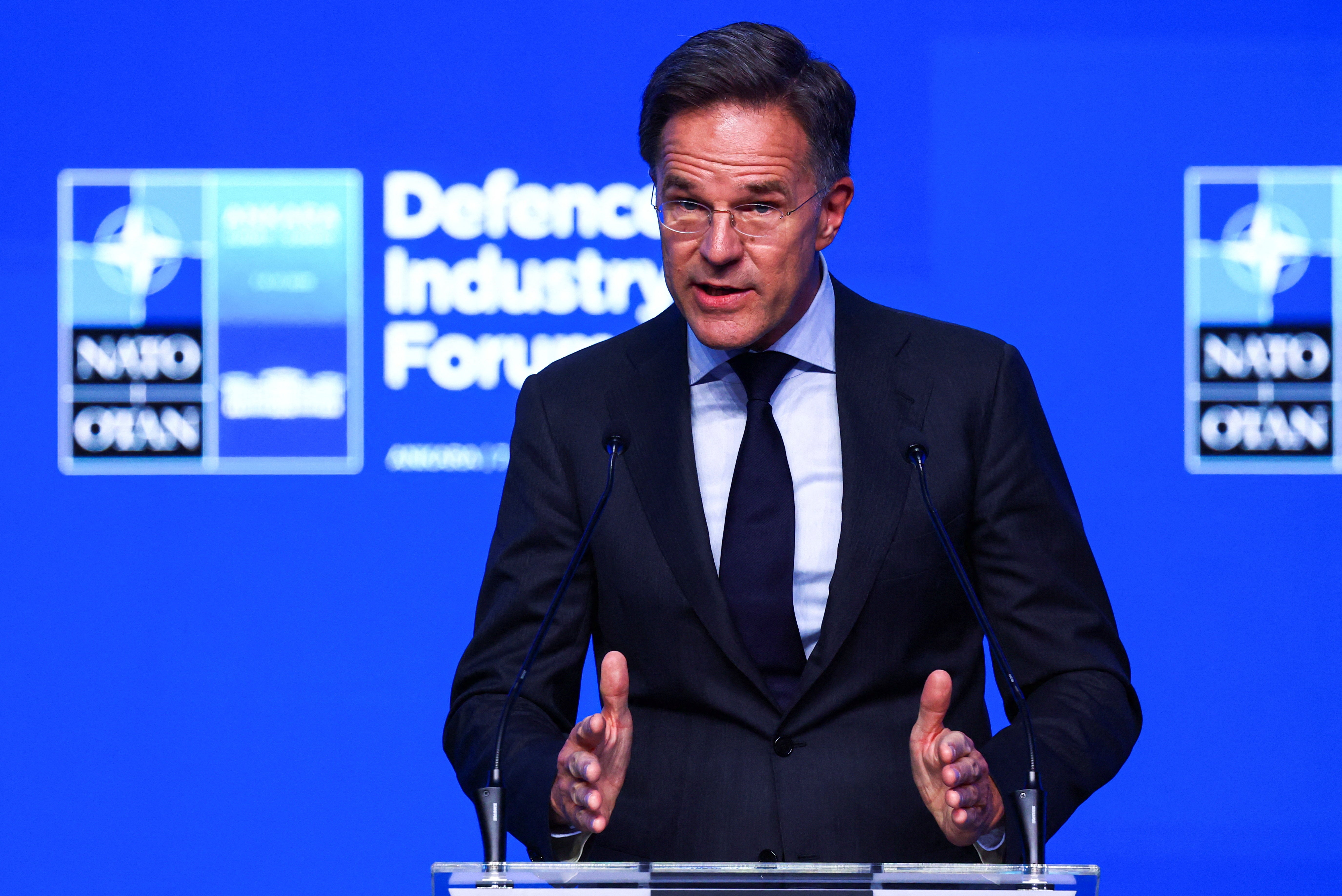 Nato secretary general Mark Rutte delivers the keynote speech at the Nato Summit Defence Industry Forum, on the sidelines of the Nato leaders' Summit, in Ankara, Turkey, July 7, 2026