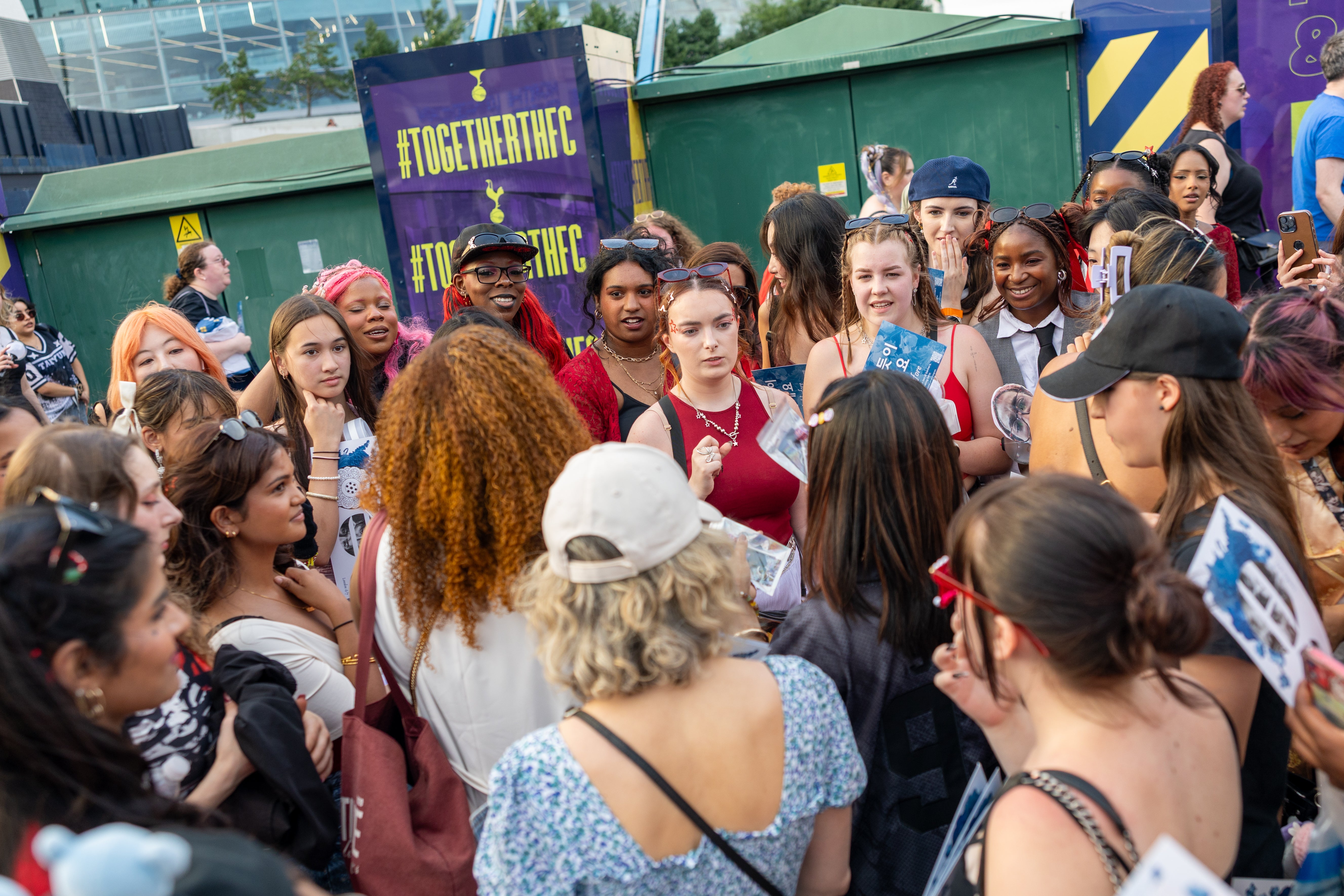 BTS’ legions of supporters did not let a sticky evening in north London stop them from fully enjoying the reunion, staged on an innovative “360” in-the-round set with multi-directional spoke-like runways (Getty)