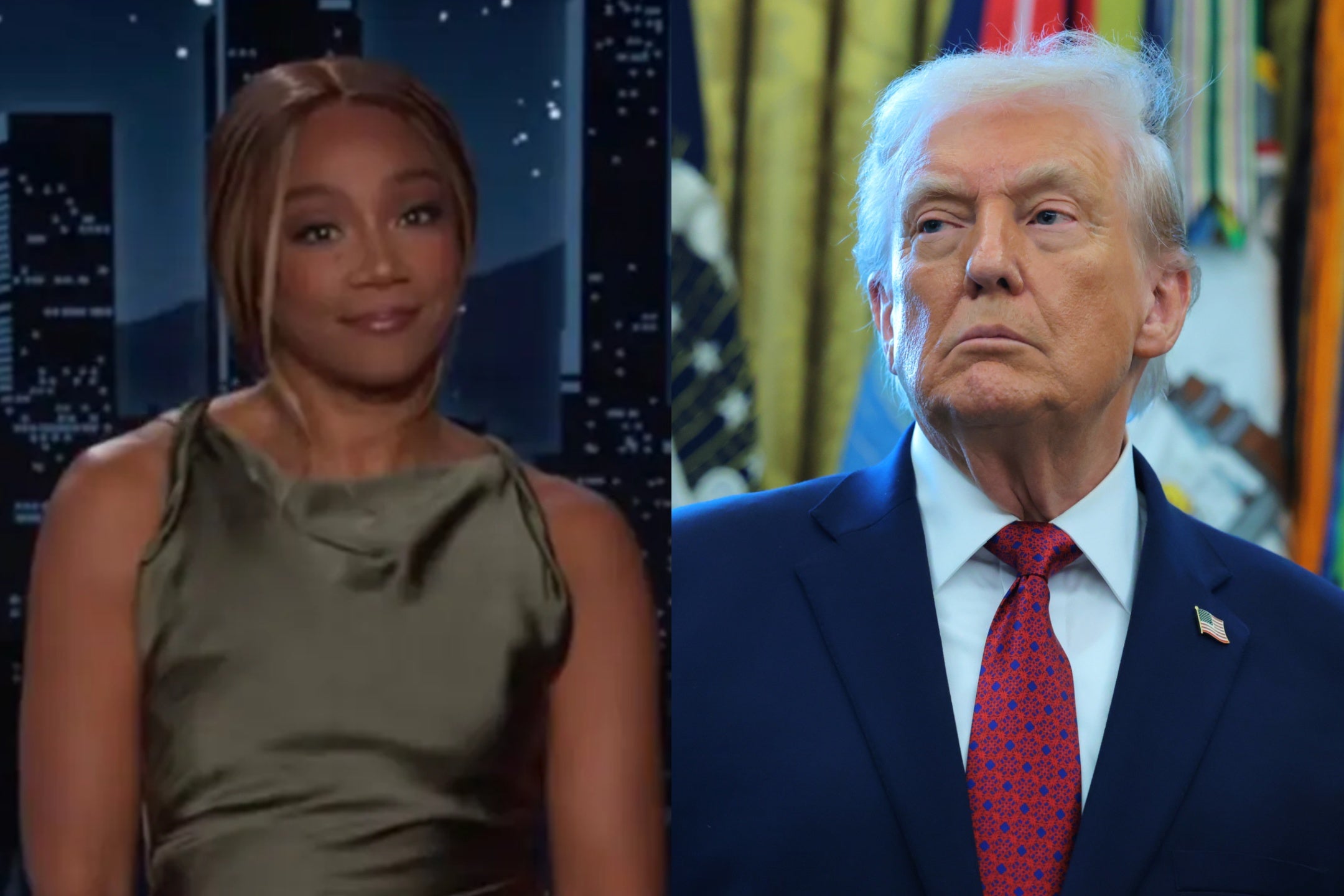 Tiffany Haddish kicked off her week of guest hosting Jimmy Kimmel's late night show by making fun of Donald Trump's recent interference in the World Cup