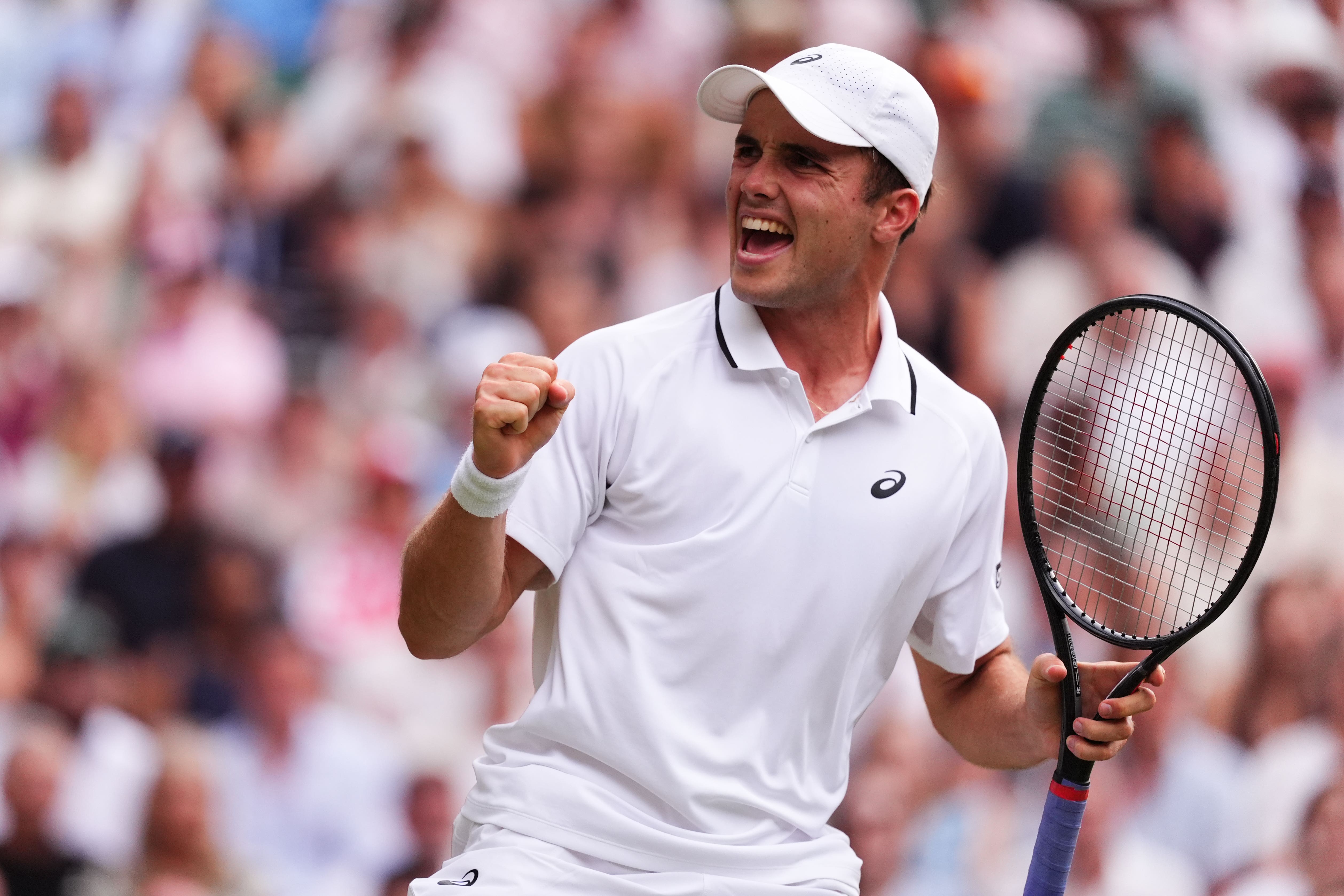 Arthur Fery celebrates during his win over Grigor Dimitrov in the fourth-round of Wimbledon