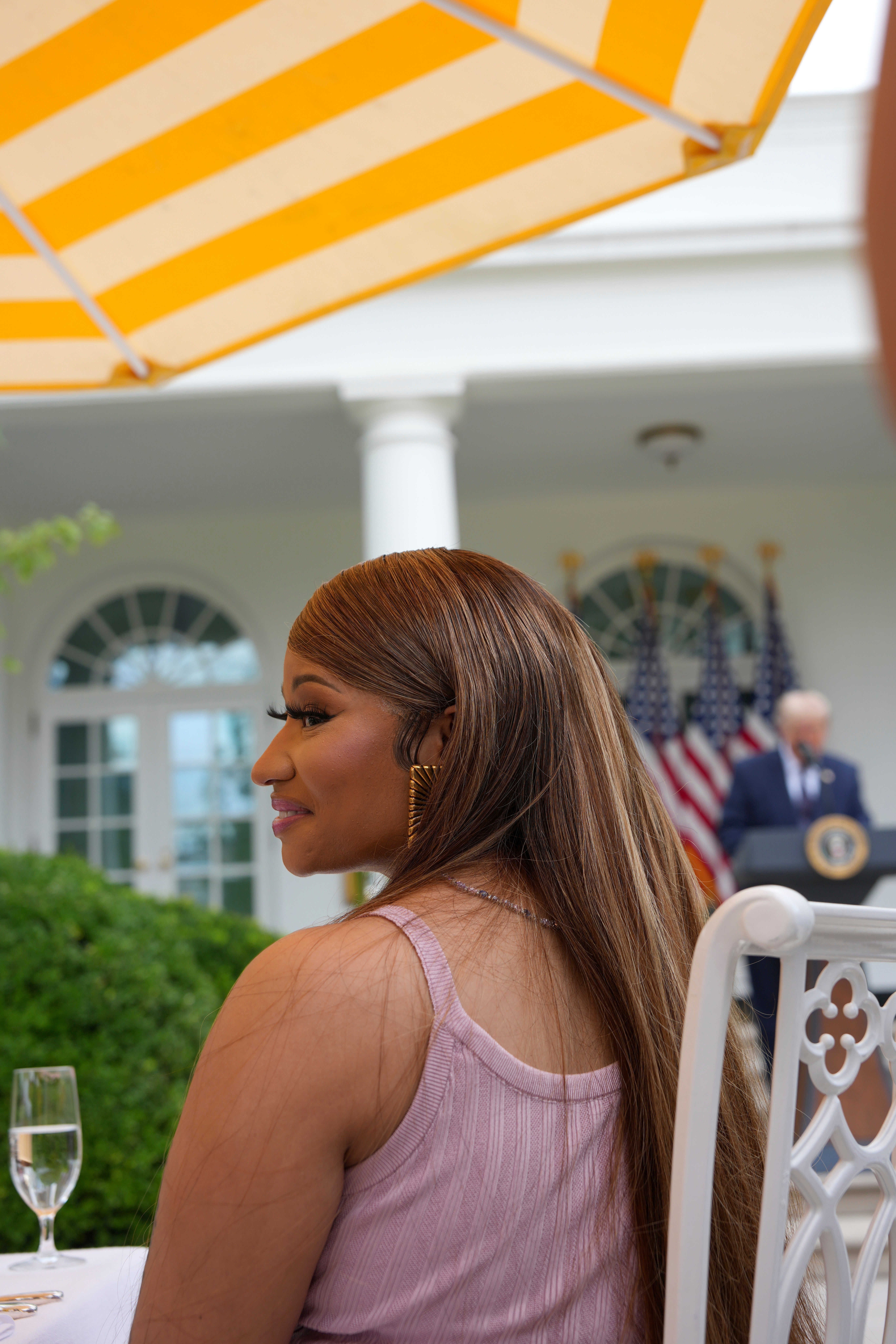 Minaj shared several images of her most recent visit to the White House on social media, calling herself ‘#WhiteHouseBarbie’