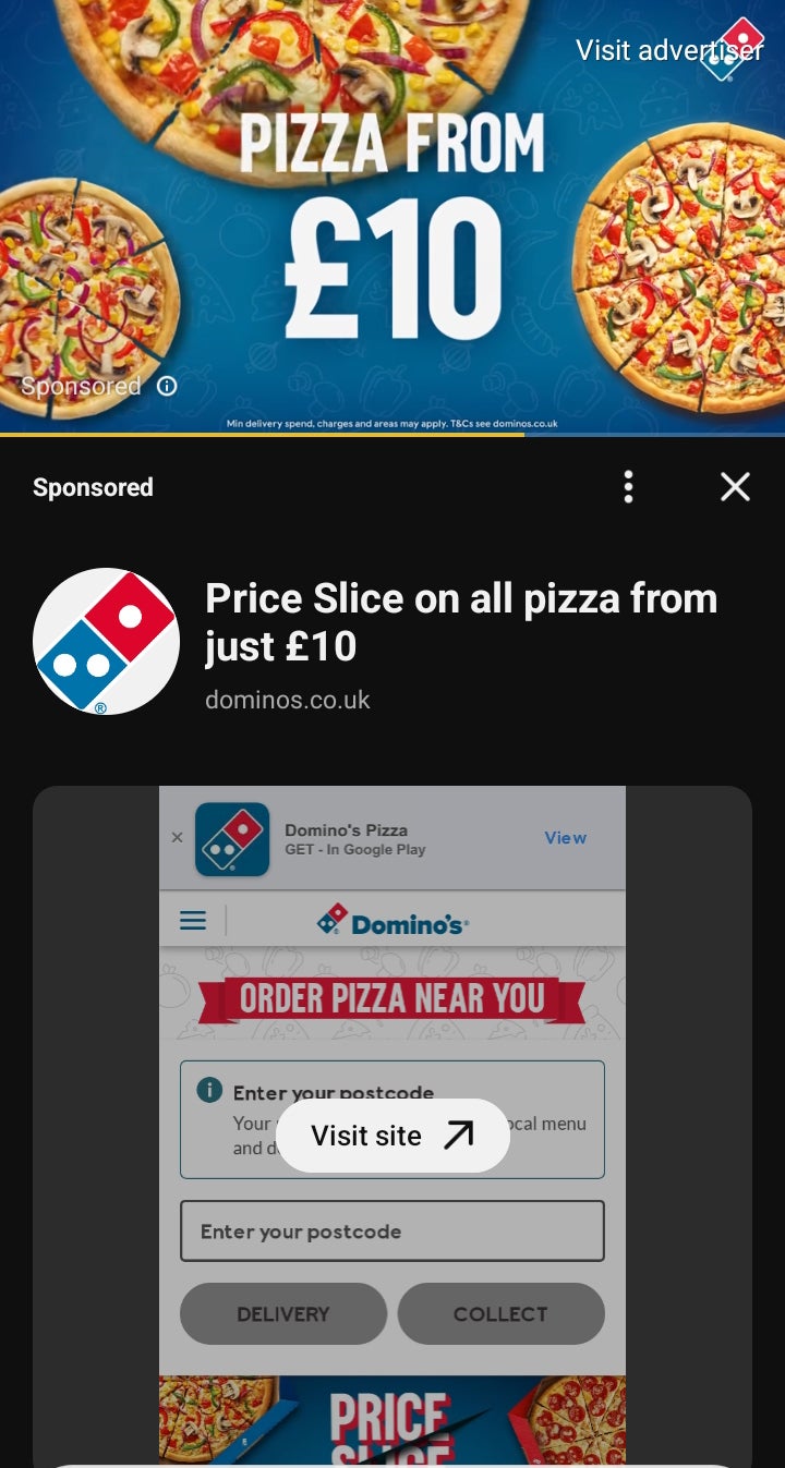Photo issued by Advertising Standards Authority (ASA) of an advert for Domino´s Pizza