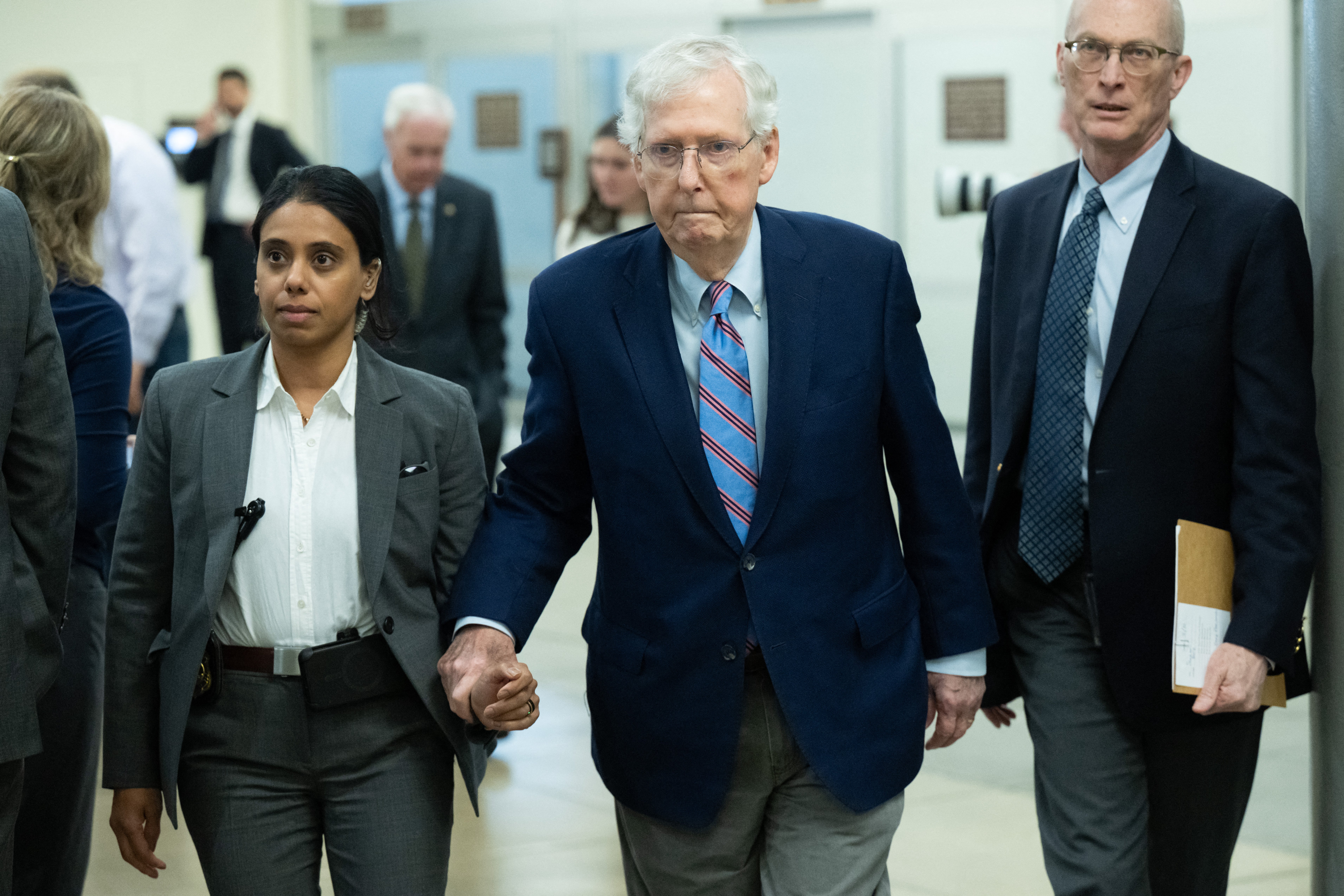 McConnell frequently appears in a wheelchair or being assisted with walking while in the Capitol