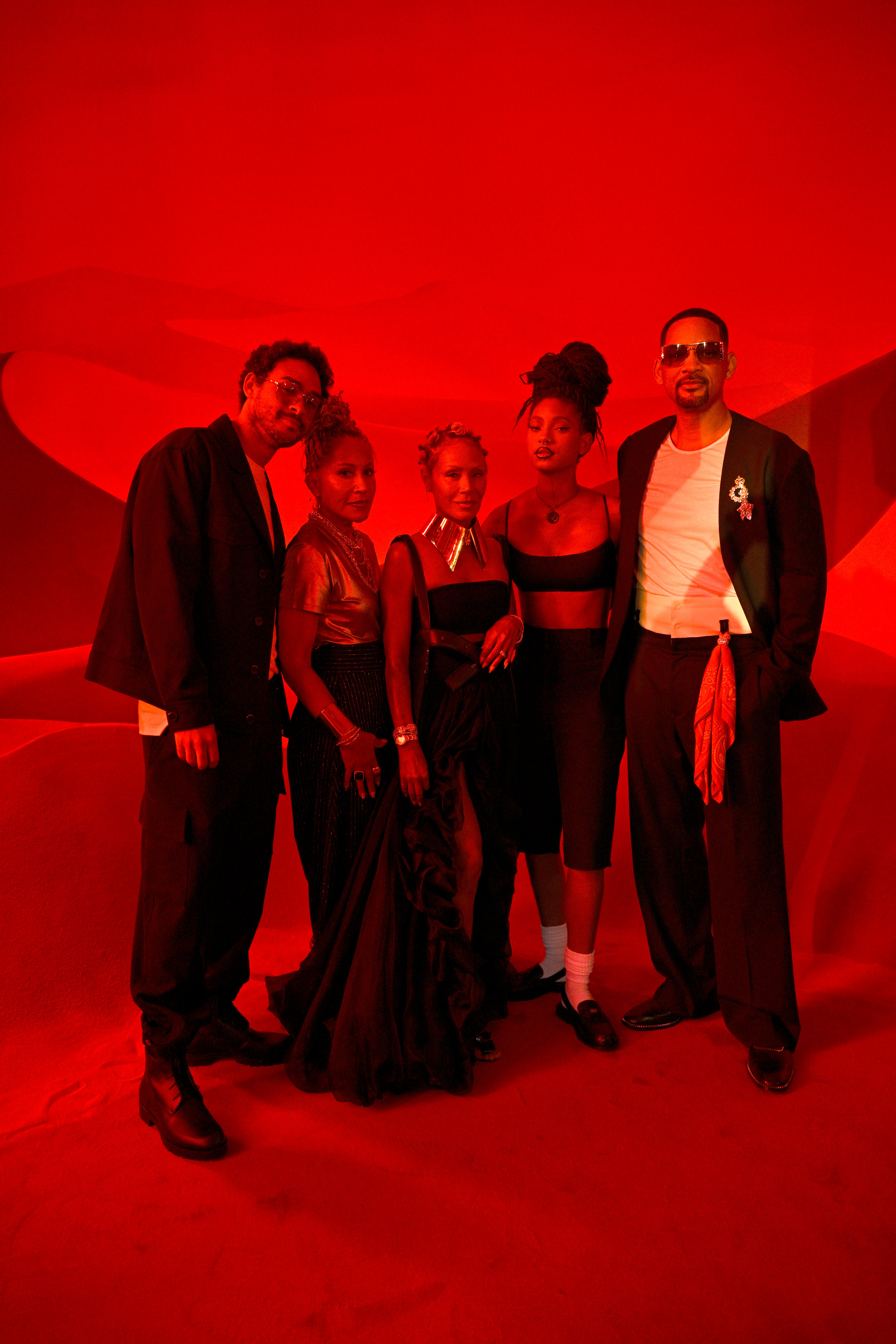 Jada Pinkett Smith and Will Smith posed with their family at Christian Louboutin's show at Paris Fashion Week in June (Getty)